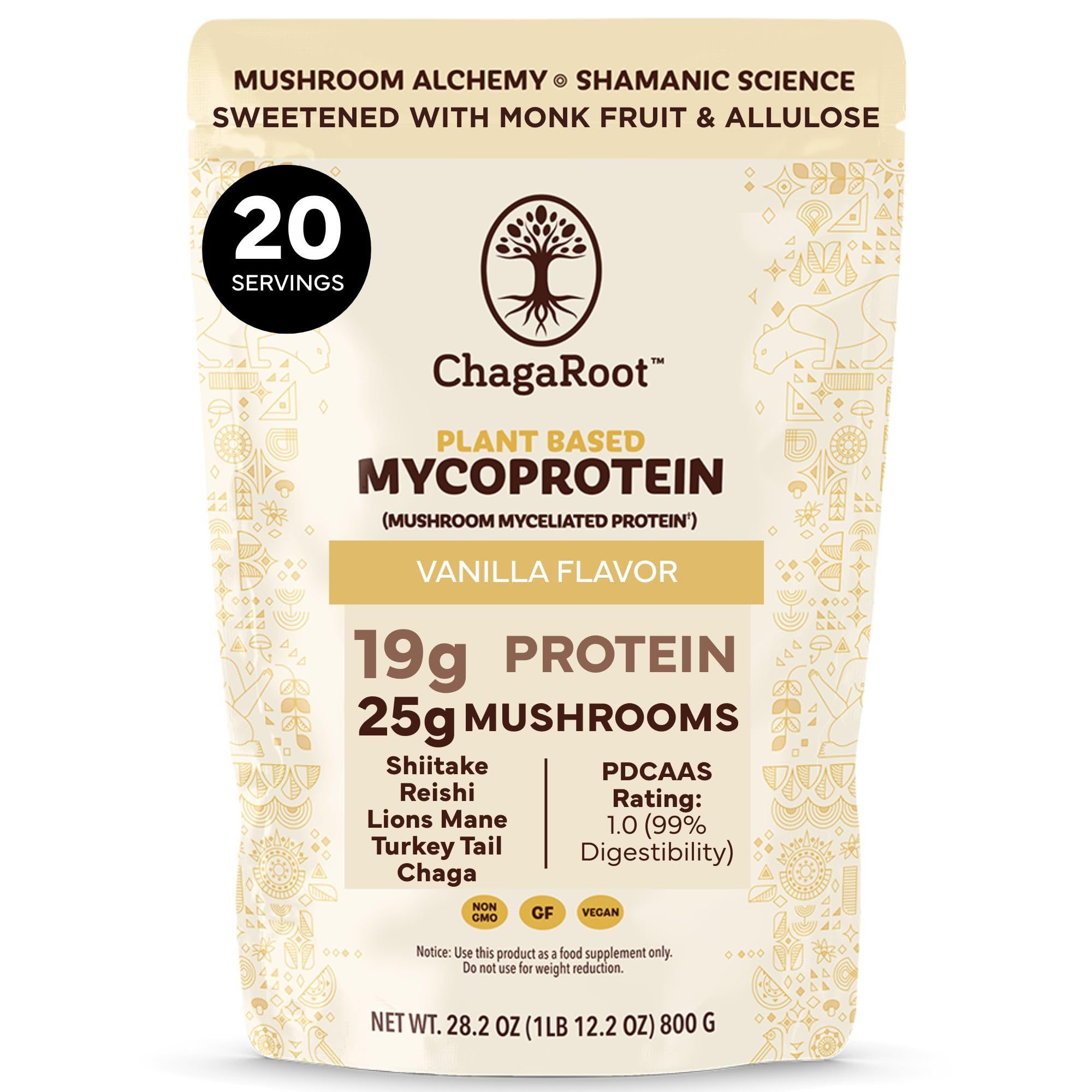 ChagaRoot Pó de Proteína Vegetal de Micoproteína, Baunilha, 800 g