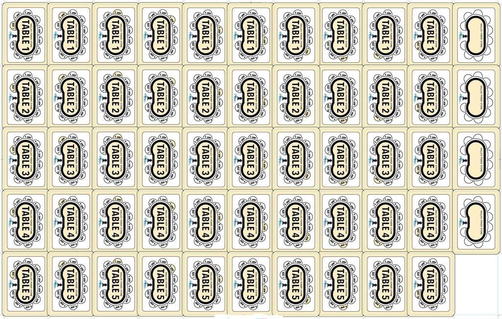 Poker Tournament Seating Cards for 50 Players, Ages 36+, Covers 5 Tables, Cheater Prevention Mechanism