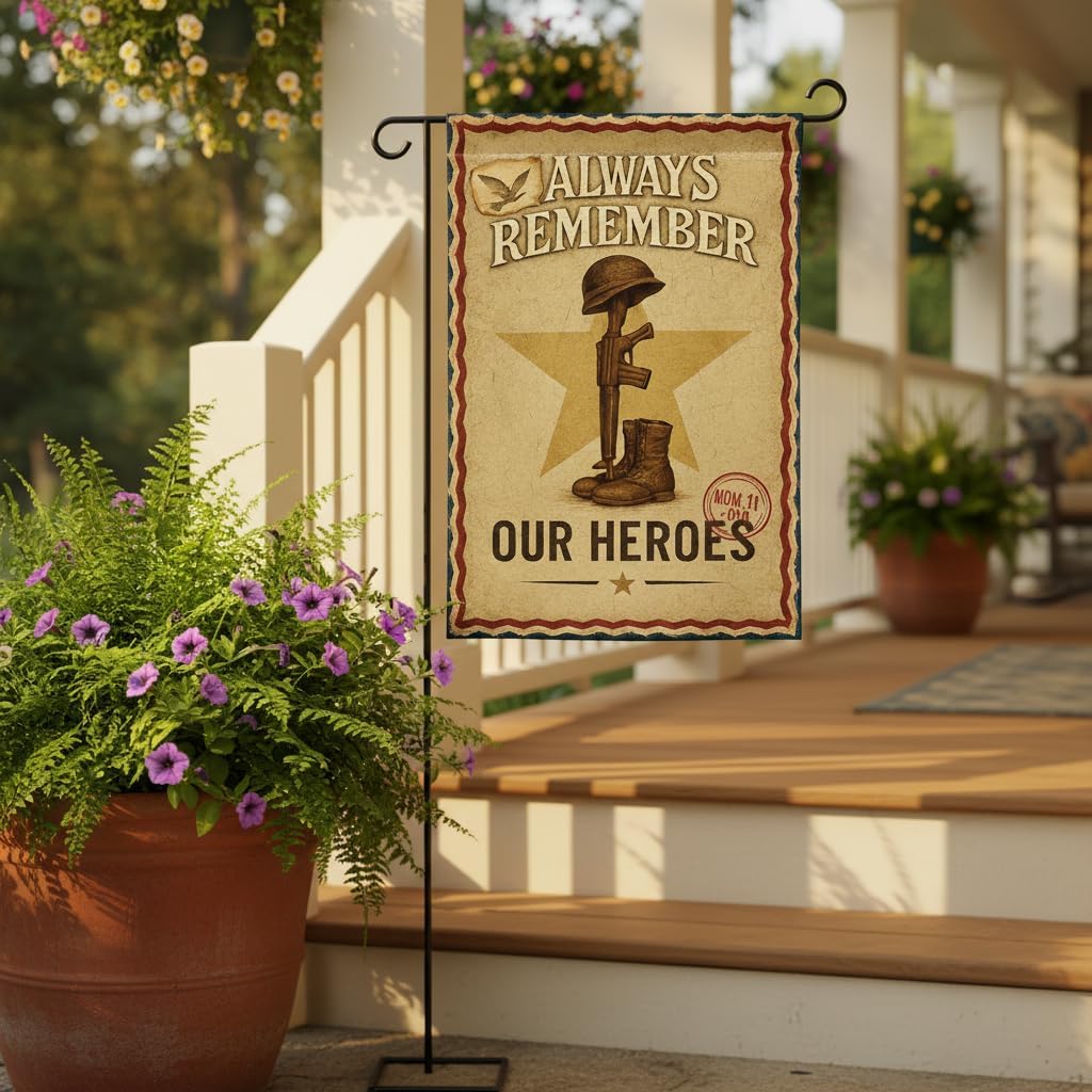 Veteran Garden Flag 12x18 In Doublesided Always Remember Our Heroes Military Appreciation Tribute Display for Veterans Day Memorial Day Patriot Day Outdoor Yard Cemetery Decor - Image 5