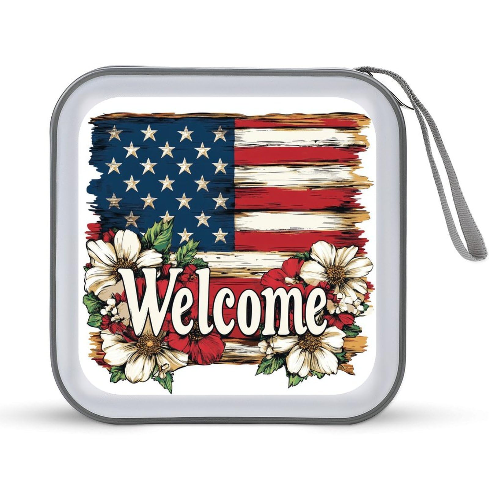DuduYH Wooden Welcome American Flag CD Case DVD Storage Case Portable