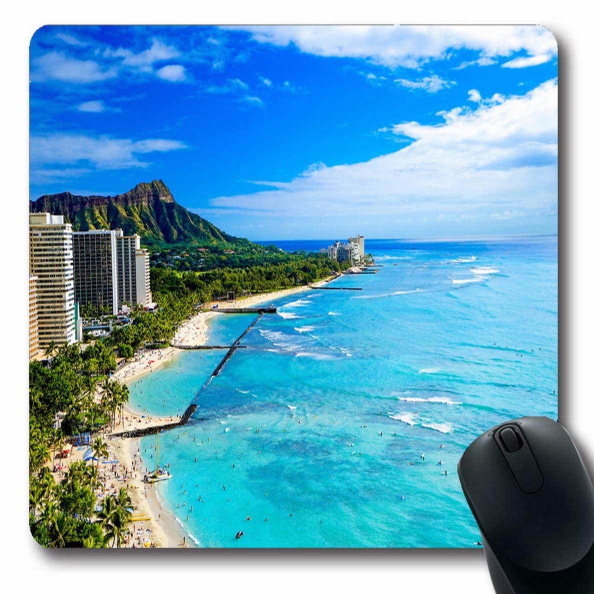 Amazon | マウスパッド横長7.9x9.8ブルーホテルワイキキビーチ