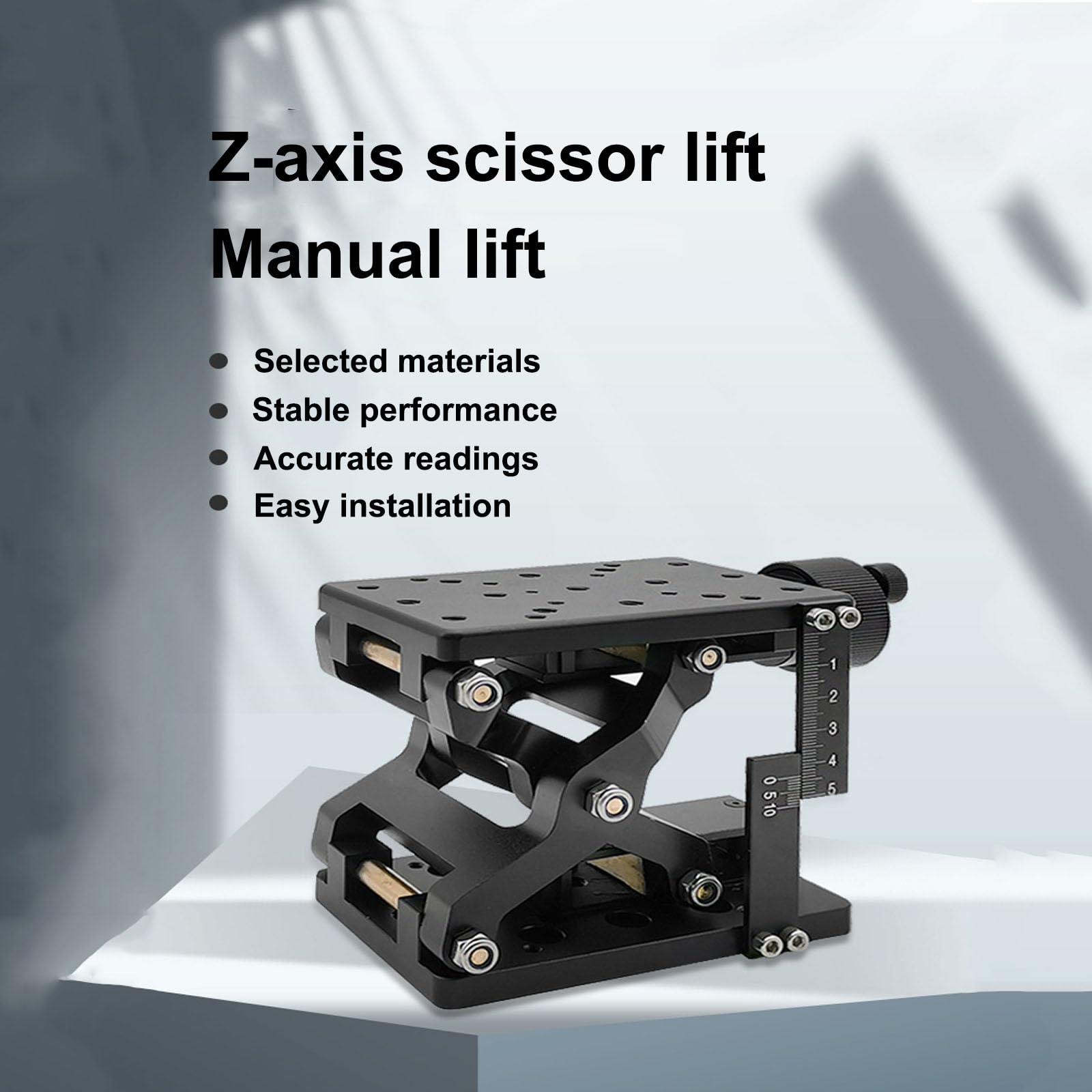 Elevador manual de tijera de eje Z, mesa deslizante de alta precisión, rango de viaje de 60 mm, operación fácil y segura, para reparación de equipos e instrumentos ópticos