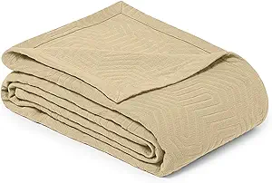 Threadmill Luxury Cotton Blankets for King Size Bed | All-Season Cozy 100% Cotton Blanket | Aster Jacquard Soft & Lightweight Coverlet fits California King Size Bed, 104x92 | Beige