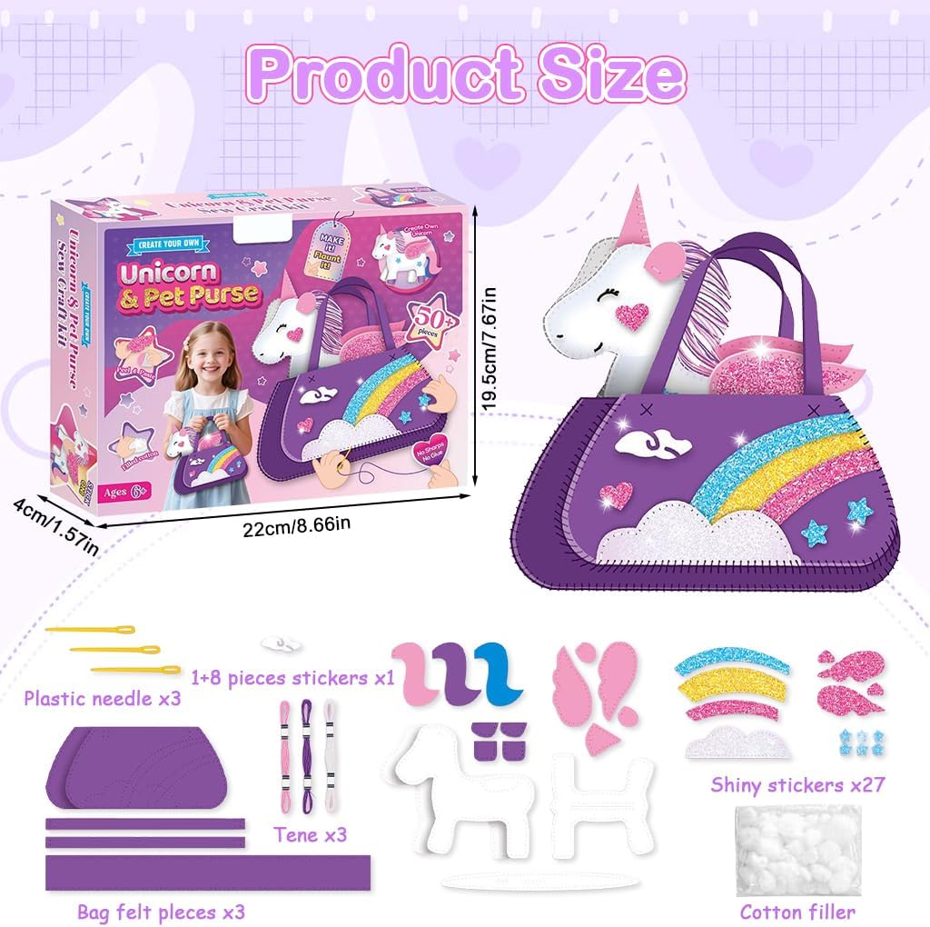 PALAY® 2 in 1 DIY Unicorn Sling Bag for Girls Craft Kit for Girls 6+, Fashion Cute DIY Hand Bag for Girls Shoulder Stylish Latest Gifts Kids 6+ Purse Cross Body Woman, Making Kit with Accessories
