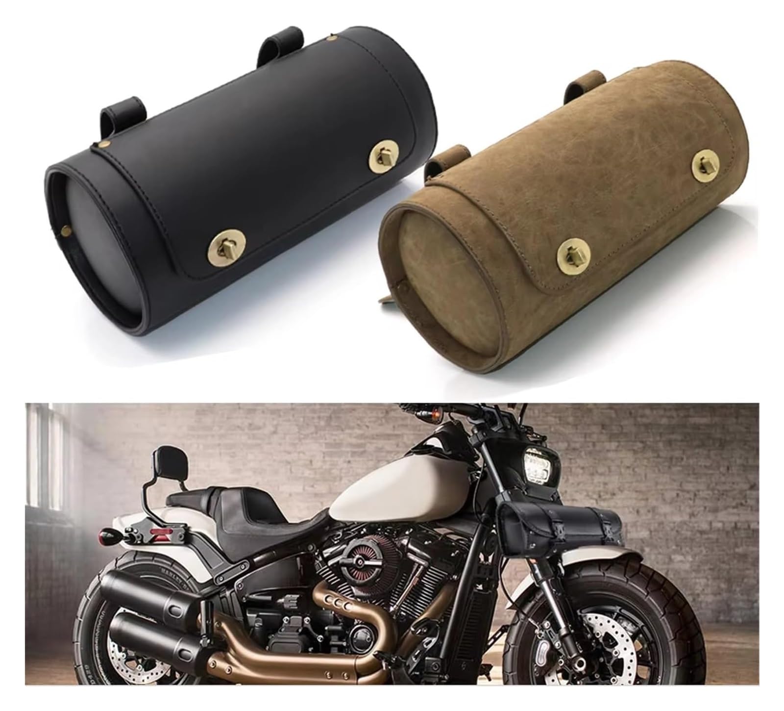 Moto Paraurti Borsa per Chopper per Bobber per Cruiser per Sportster Motociclo Borsa da Sella in Similpelle per Forcella Anteriore E Posteriore per Attrezzi(Model 1)