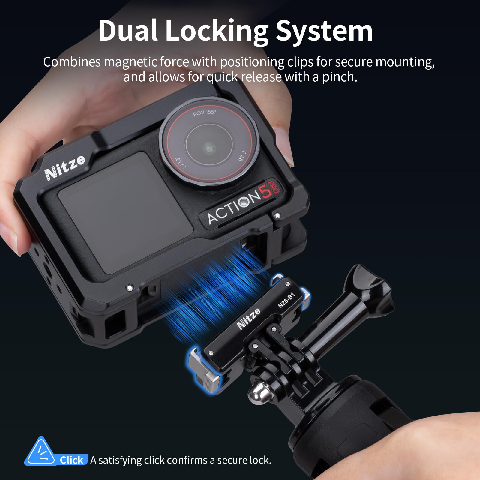 Nitze Supports Adaptateur Magnétiques à Dégagement Rapide pour DJI Osmo Action 5 Pro/4/3/Osmo 360, Adaptateur Magnétique avec Griffes Repliables pour Trépieds & Accessoires de Caméra d'Action - N28-B1