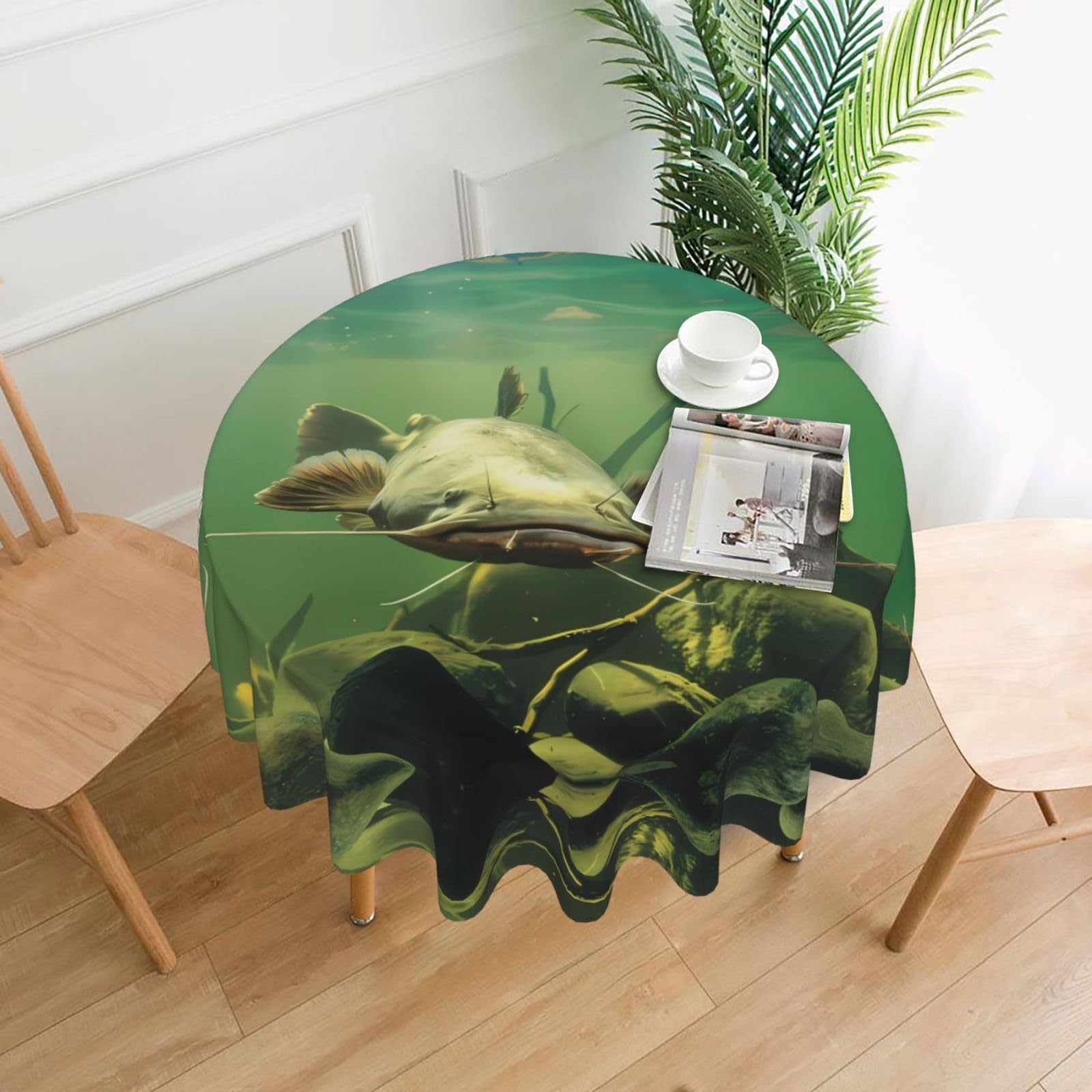 WHJSSF Underwater catfish Prints Round Decorative Tablecloth 60in - Elevate Your Dining Experience with a Stylish & Protective Table Throw