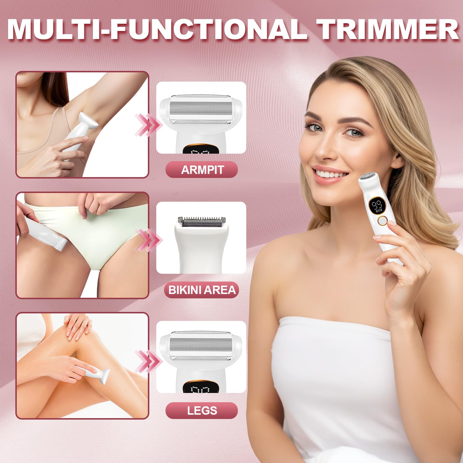 Rasierer Damen Elektrisch 5 IN 1, Intimrasierer für Frauen, Gesichtshaarentferner für Frauen mit USB-Ladestation, IPX7 Wasserdicht Damenrasierer Elektrisch für Intimbereich, Körper, Augenbrauen, Nase