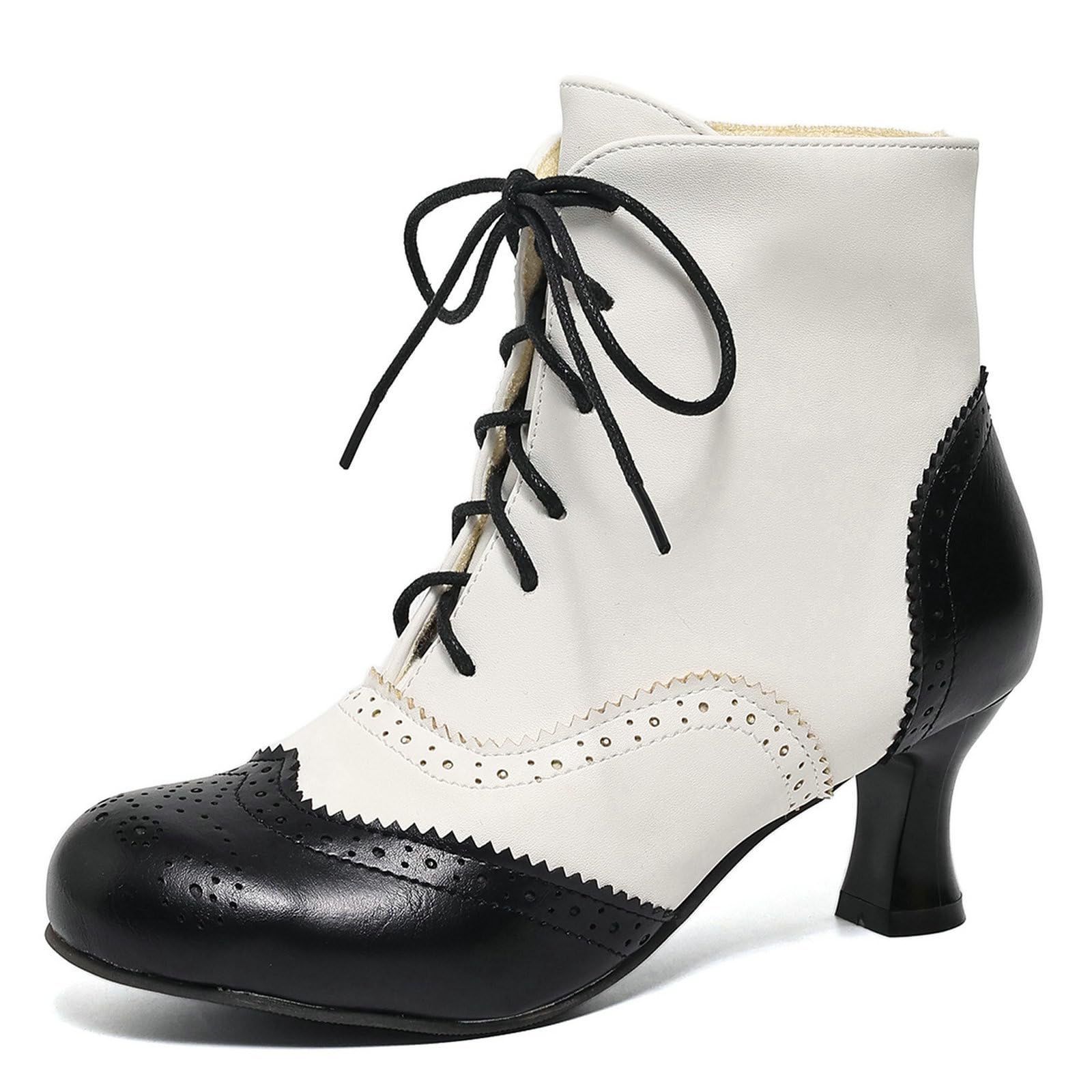 Uniquelly Womens Victorian Ankle Boots Lace Up Kitten Heel Vintage Witch Pirate Boots Granny Booties Round Toe Victorian