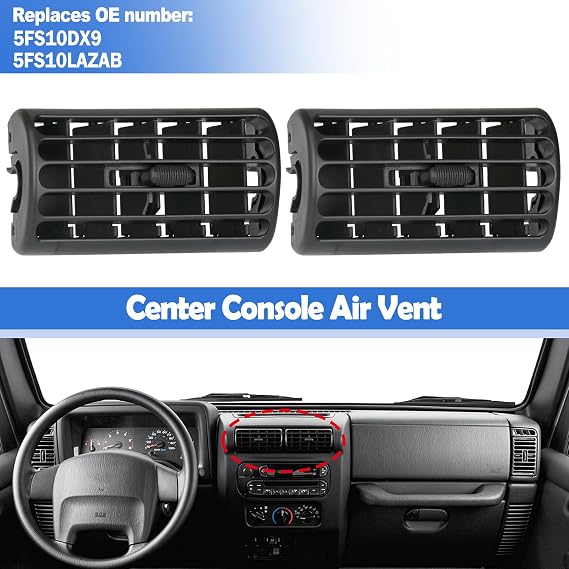 Osompar 2PCS Center Console Air Vent Grille for Jeep Wrangler TJ 1997-2006 Jeep Cherokee XJ 1997-2001 Replaces 5FS10DX9 Dash Center Dash Vents Louver Outlet Air Conditioning Heater Vents