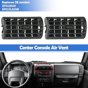 Osompar 2PCS Center Console Air Vent Grille for Jeep Wrangler TJ 1997-2006 Jeep Cherokee XJ 1997-2001 Replaces 5FS10DX9 Dash Center Dash Vents Louver Outlet Air Conditioning Heater Vents