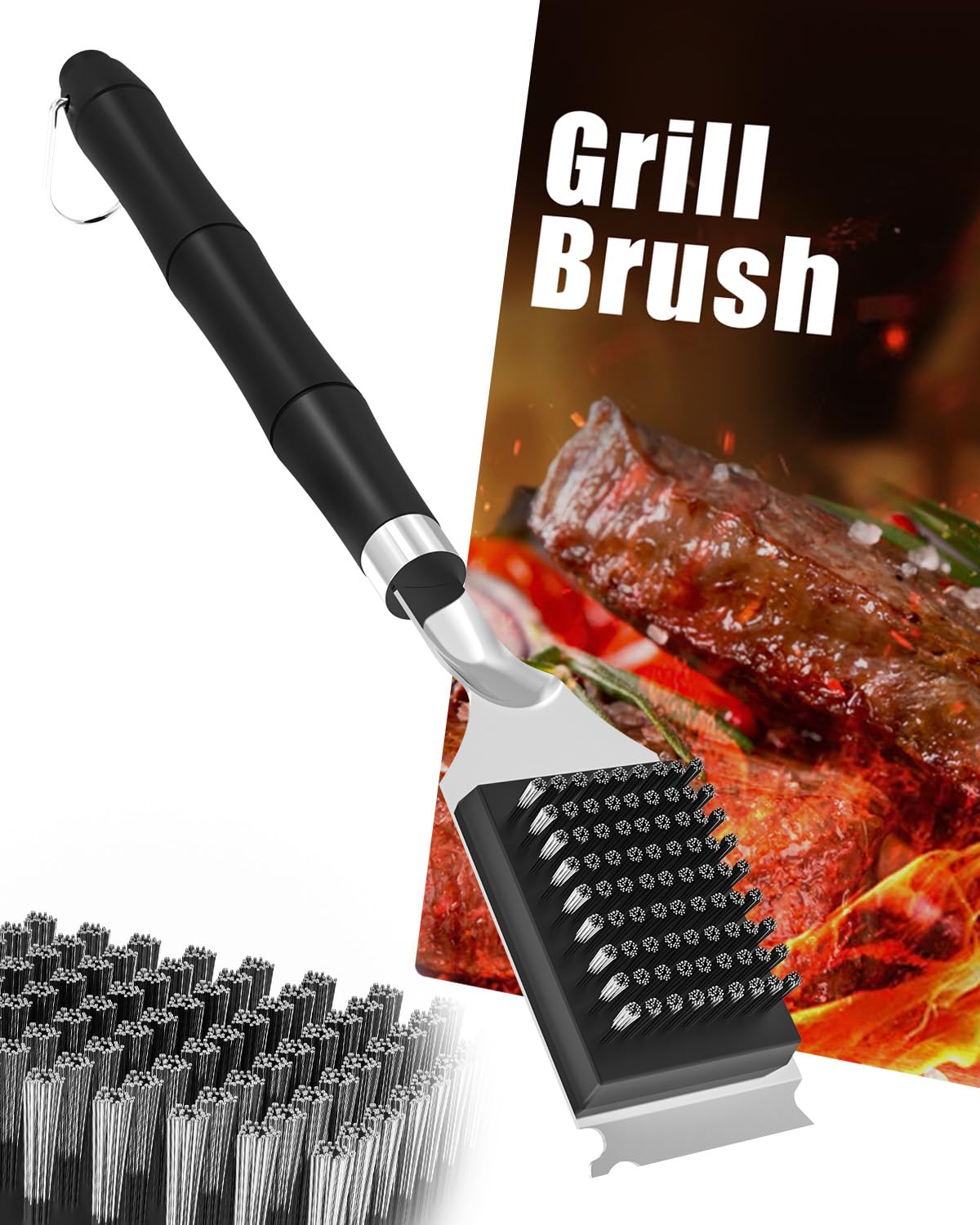 Grillbürste, Grill Reinigungsbürste Edelstahl Schaber, 31.5CM Extra Langer und Wärmedämmung Griff, Grillbürste für gussrost, Grill zubehör für Gasgrill, Holzkohlegrill, Elektrogril,Grillrost