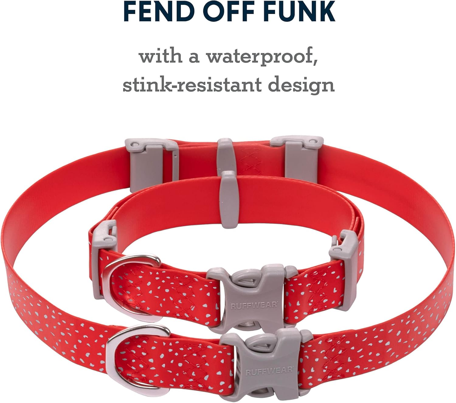 Ruffwear, Confluence Dog Collar, Waterproof Heavy Duty Quick Release Buckle, Odor-Resistant Easy Clean Adjustable TPU Webbing with & Silent ID Attachment, Red Sumac, 14"-20"
