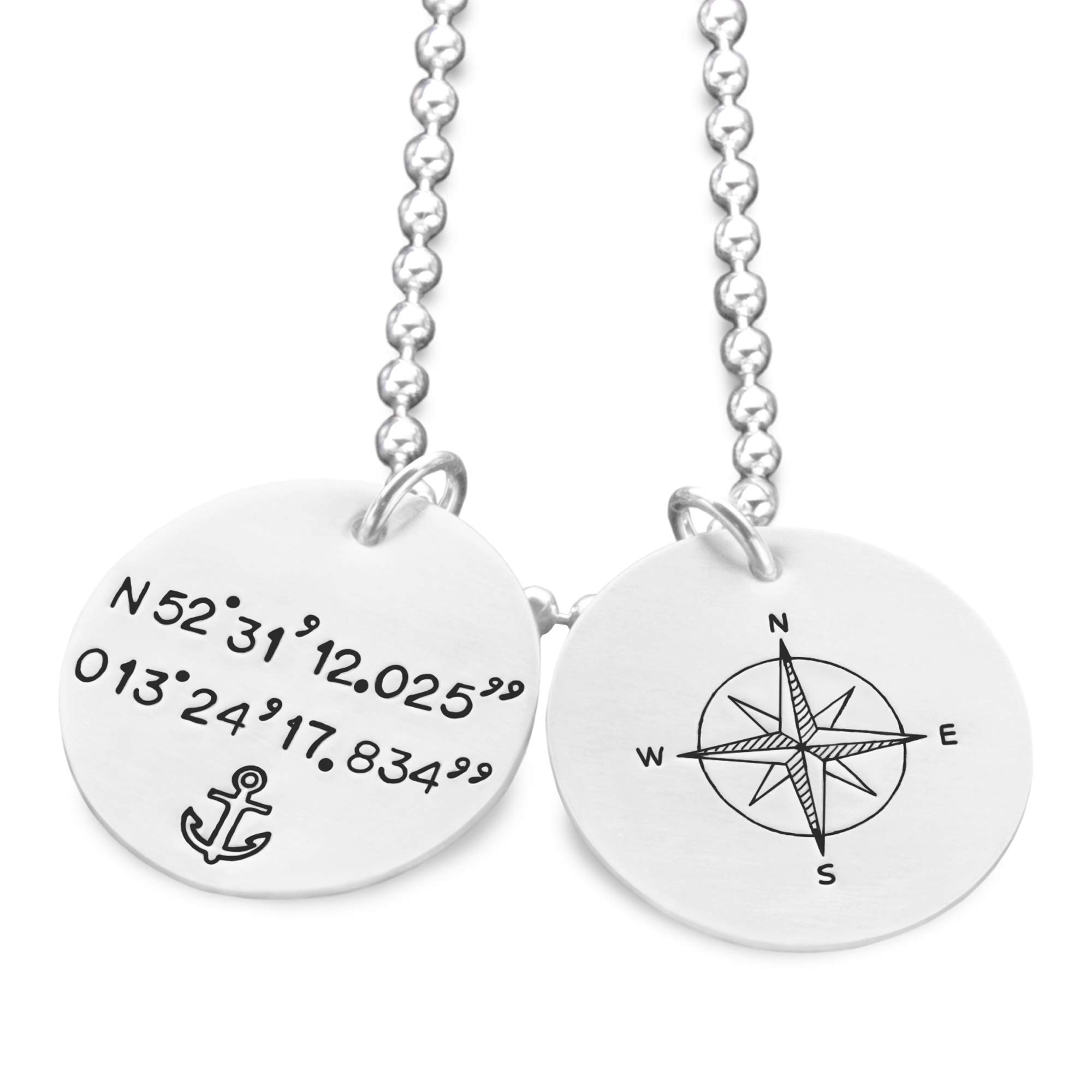 Herrenkette Männerkette Silber Anhänger Gravur Koordinaten GPS 2.0 Halskette für Männer Kompass personalisiert Geschenk Mann Freund