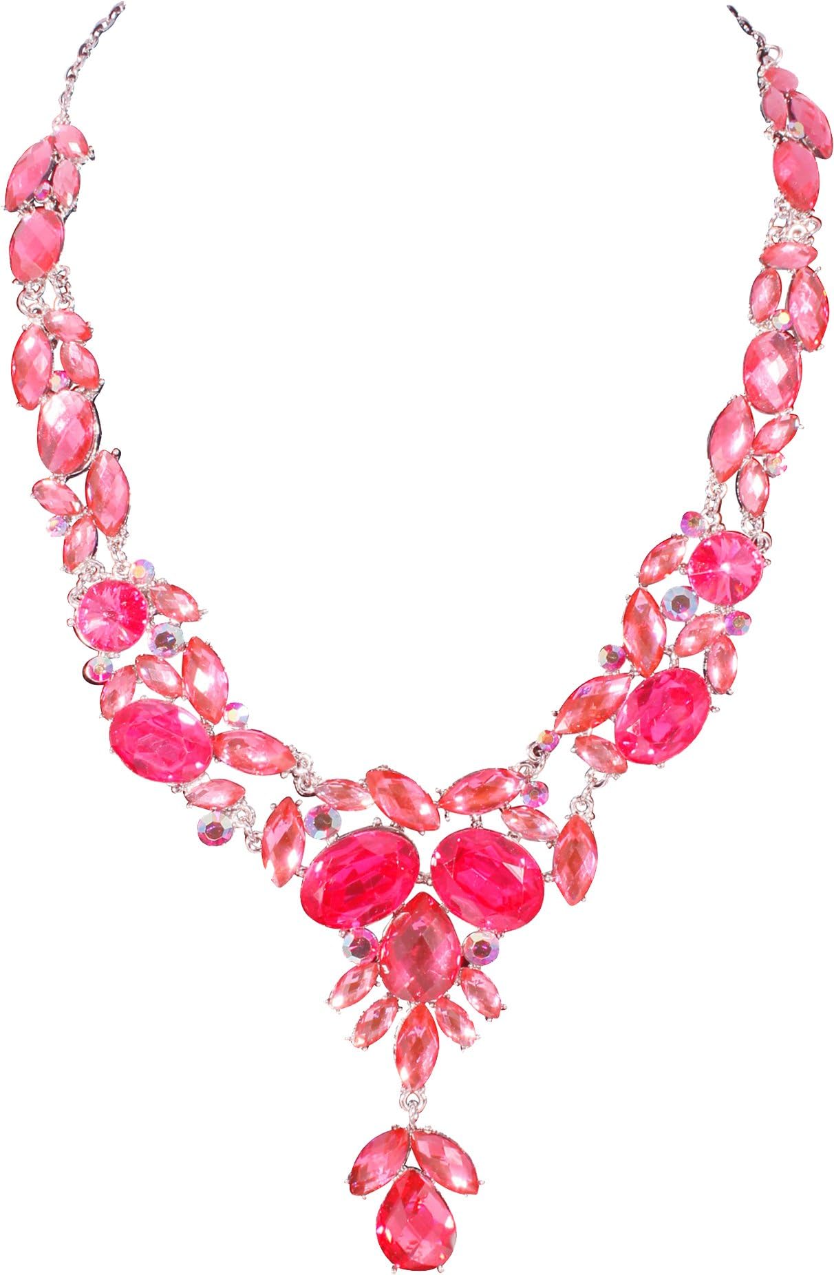 PacificPlex Prom Formal Crystal Gem Drop Necklace Set