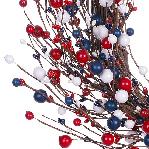 J'floru 4Th Of July Wreath,20In America Patriotic Wreath Red White Blue Berry Wreath For 4Th Of July Decor And Independence Day Celebration #TOP2