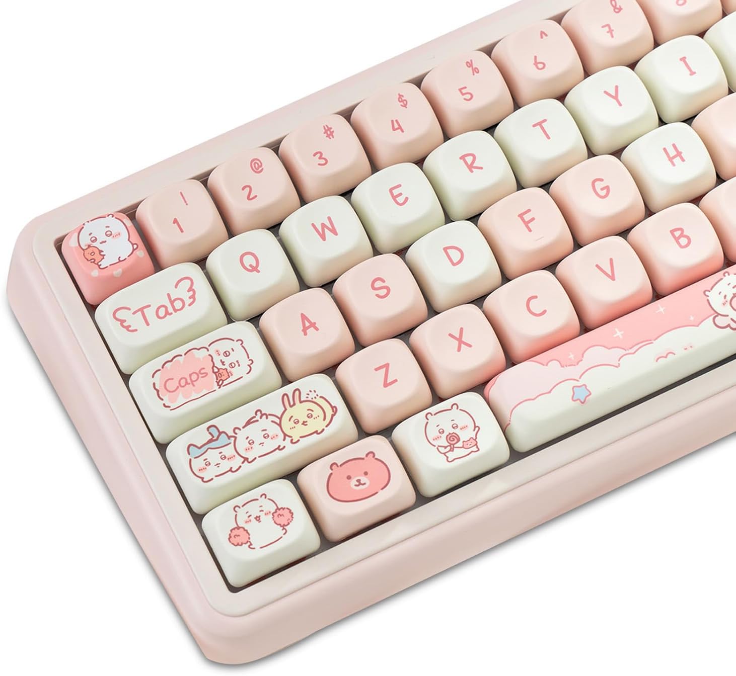 MOA Profile Cute Keycaps,PBT Dye-Sub Kawaii Japanese Anime Keycaps Custom Keyboard Keycap Set 114 Keys Full Size Key Caps for Cherry MX Switches Mechanical Keyboard DIY Creamy Keycap (Pink)