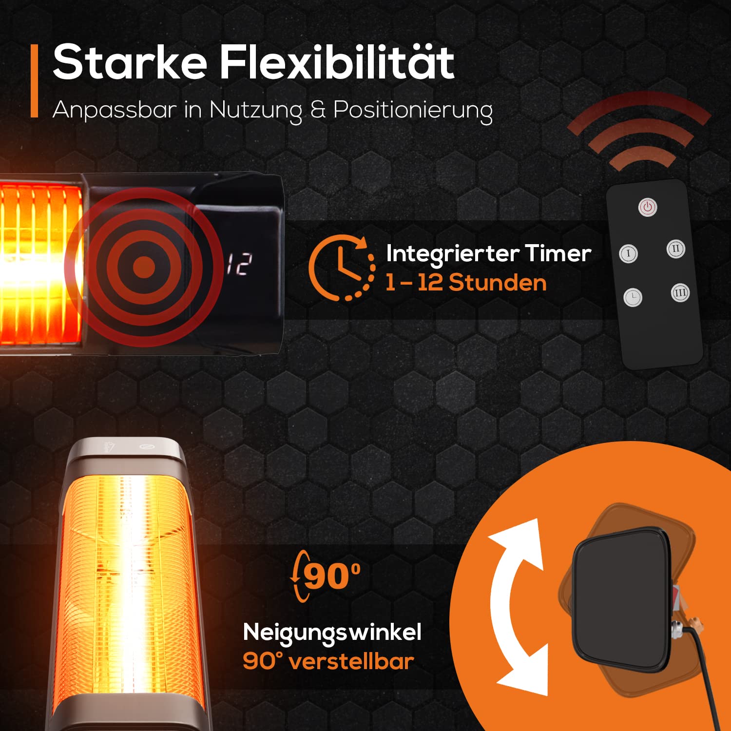 Tronitechnik® Infrarot Heizstrahler mit Fernbedienung Wärmestrahler Terrassenstrahler Innen & Außen Wand-Heizstrahler Standheizer Terrasse-Strahler Terrassen-Heizer mit LED-Anzeige energiesparend