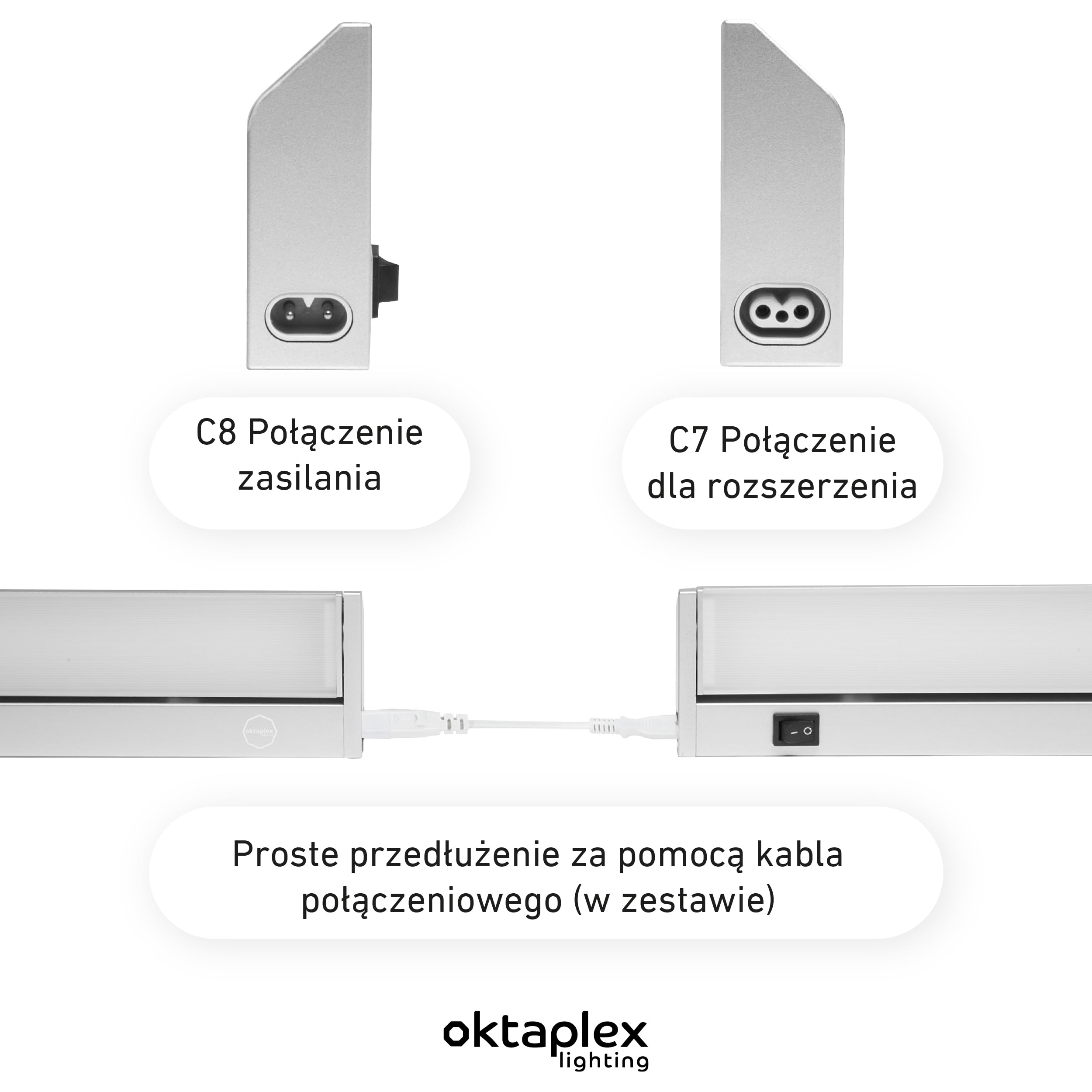 Oktaplex Rota aluminiowa lampa podszafkowa kuchenna LED 58cm wychylna 3000K ciepły biały oświetlenie podszafkowe 1085 lumenów z przełącznikiem 9,7W 230V
