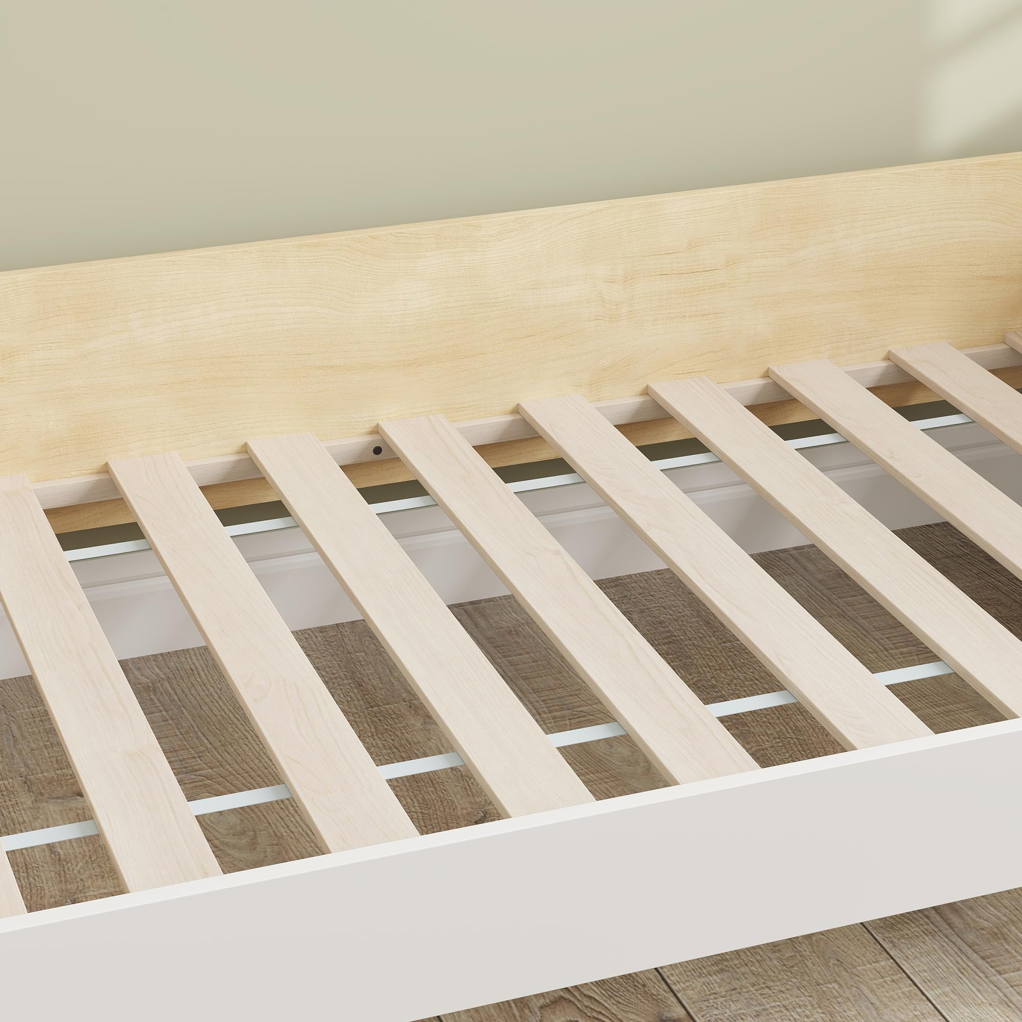 AIYAPLAY Lit Enfant Sommier à Lattes Conception Basse 143,5 x 74 cm Blanc | Panneaux Latéraux Élevés, Meubles de Chambre d'Enfant, Bois