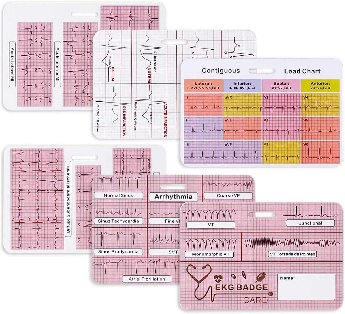 EKG Badge Card EKG Badge Buddy Nursing Reference Interpretation ECG Ruler Measurement Cardiac, Cheat Sheet Nurse Accessories for Work Stemi Telemetry Interpretation 12 Lead ECG Rate Pocket Cards