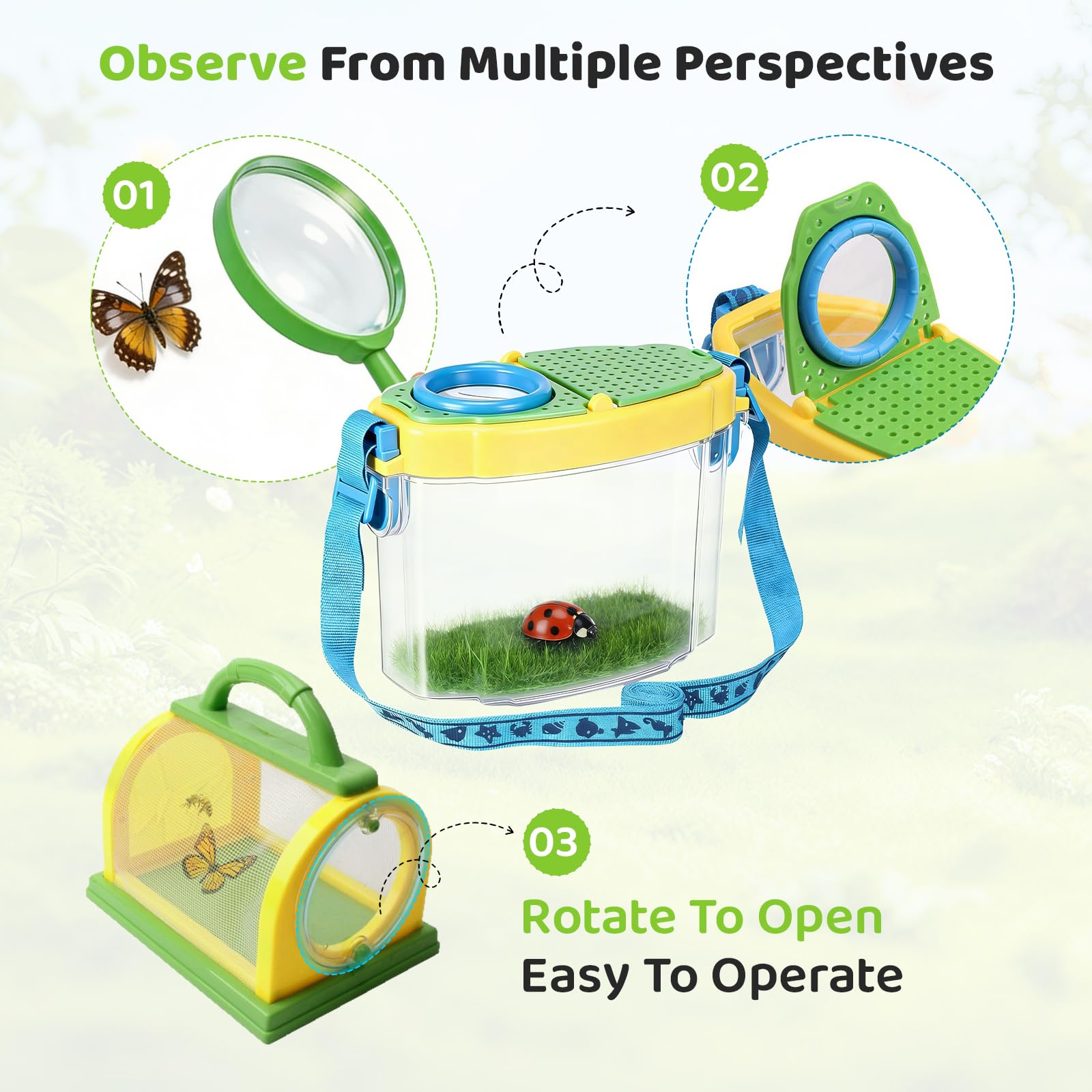 Conjunto Explorador al Aire Libre Kit de Exploración para Niños, Incluye Red para Mariposas, Recipiente para Insectos, Atrapador de Insectos, Caja de Observación, Pinzas para Insectos
