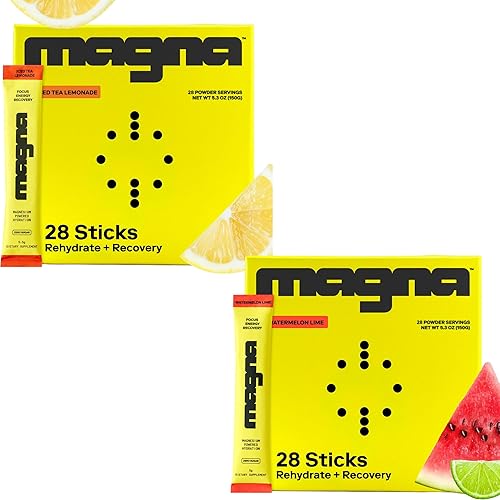 MAGNA Paquete de mezcla de bebidas en polvo de electrolitos  sabores de limonada de té y sandía y lima, 56 porciones  Hidratación, energía y apoyo