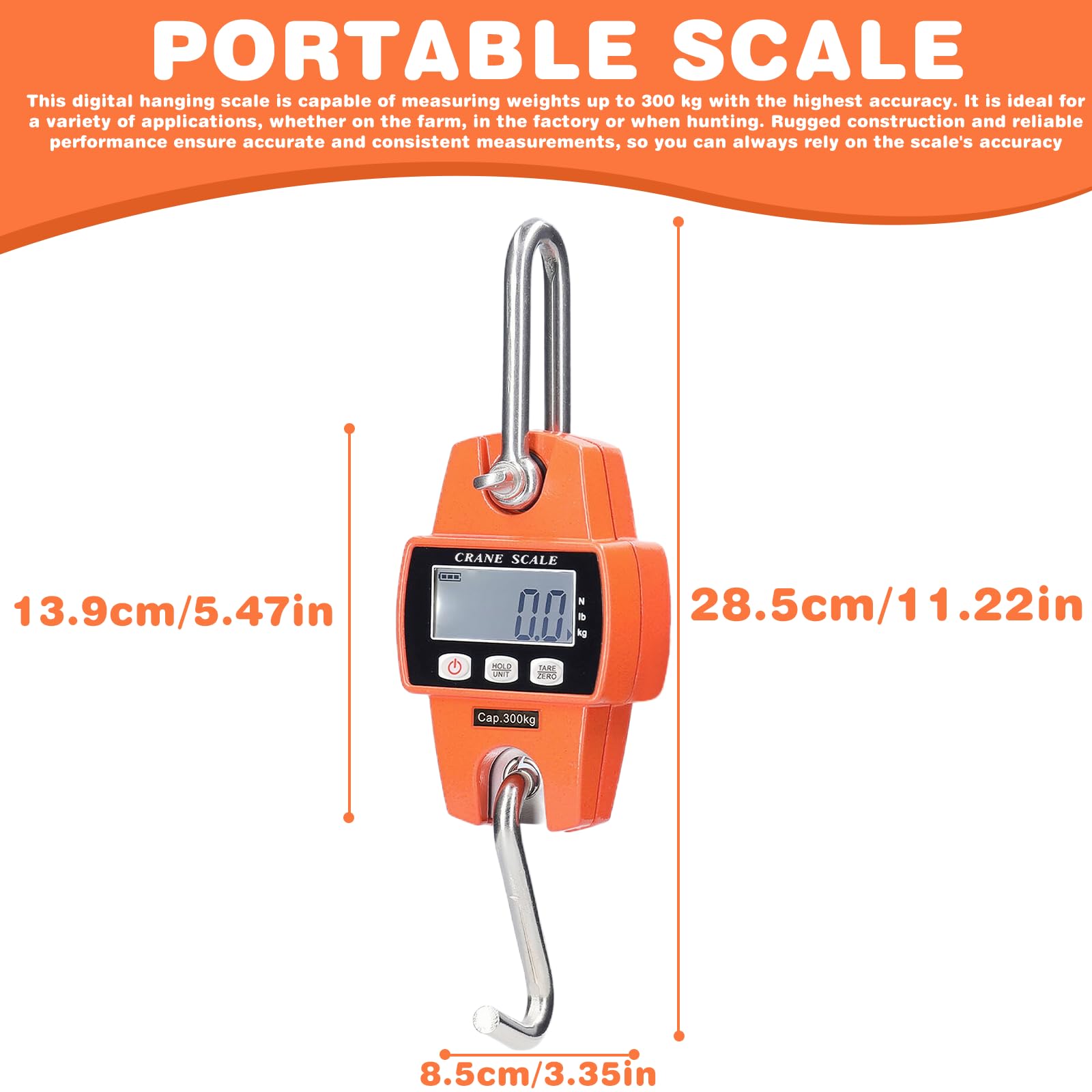 balance et numérique : Mini balance à bagages LCD suspendue 300 kg - Portable avec crochet - Idéale pour usine, ferme, chasse
