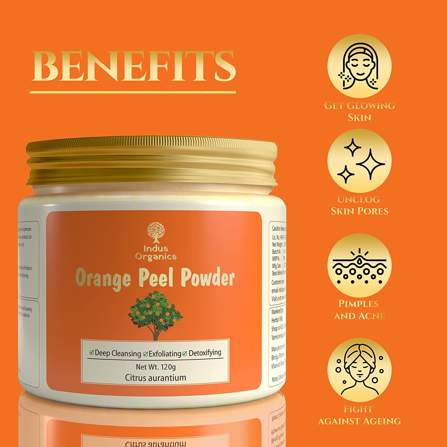 Indus Organics Orange Peel Powder face pack | Citrus aurantium - For Tan Removal, Oil Control, Glowing Skin, Scars, Boosten Collagen, Natural Skin cleanse and Natural Face pack with Vitamin C - 240gm