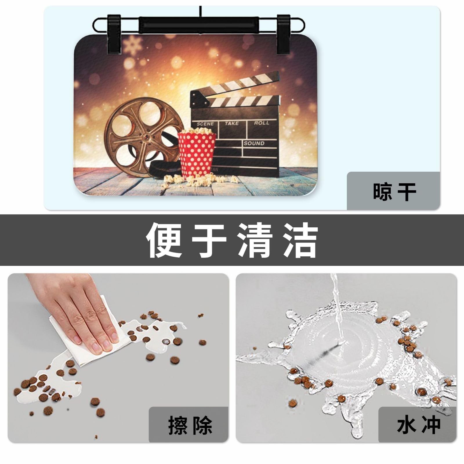 Popcorn- und Filmausrüstung bedruckte Futternapf-Matten, rutschfeste und geschmacksneutrale Futtermatten für Hunde und Katzen