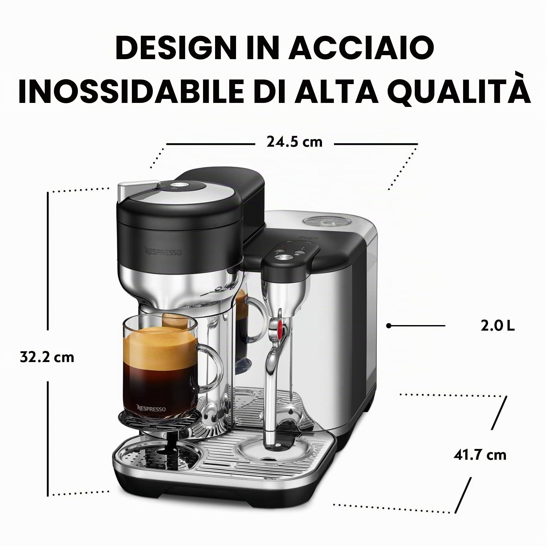 Nespresso Vertuo SVE850BTR4EBL1 Lattissima, Sistema per Ricette Caffè, Macchina da Caffè per Capsule Vertuo, 2,0 litri - per Sage, Black Tartufo