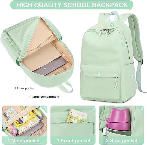 Miniatura 5 de LOIDOU Mochila para niñas, mochilas escolares para escuela primaria, secundaria, mochilas para laptop para mujeres, Verde