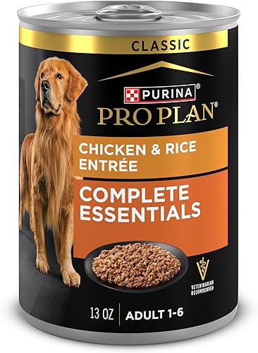 Purina Pro Plan Alimento en paté húmedo para perros, con alto contenido de proteínas, plato principal de pollo y arroz (12 latas) 13 onzas -