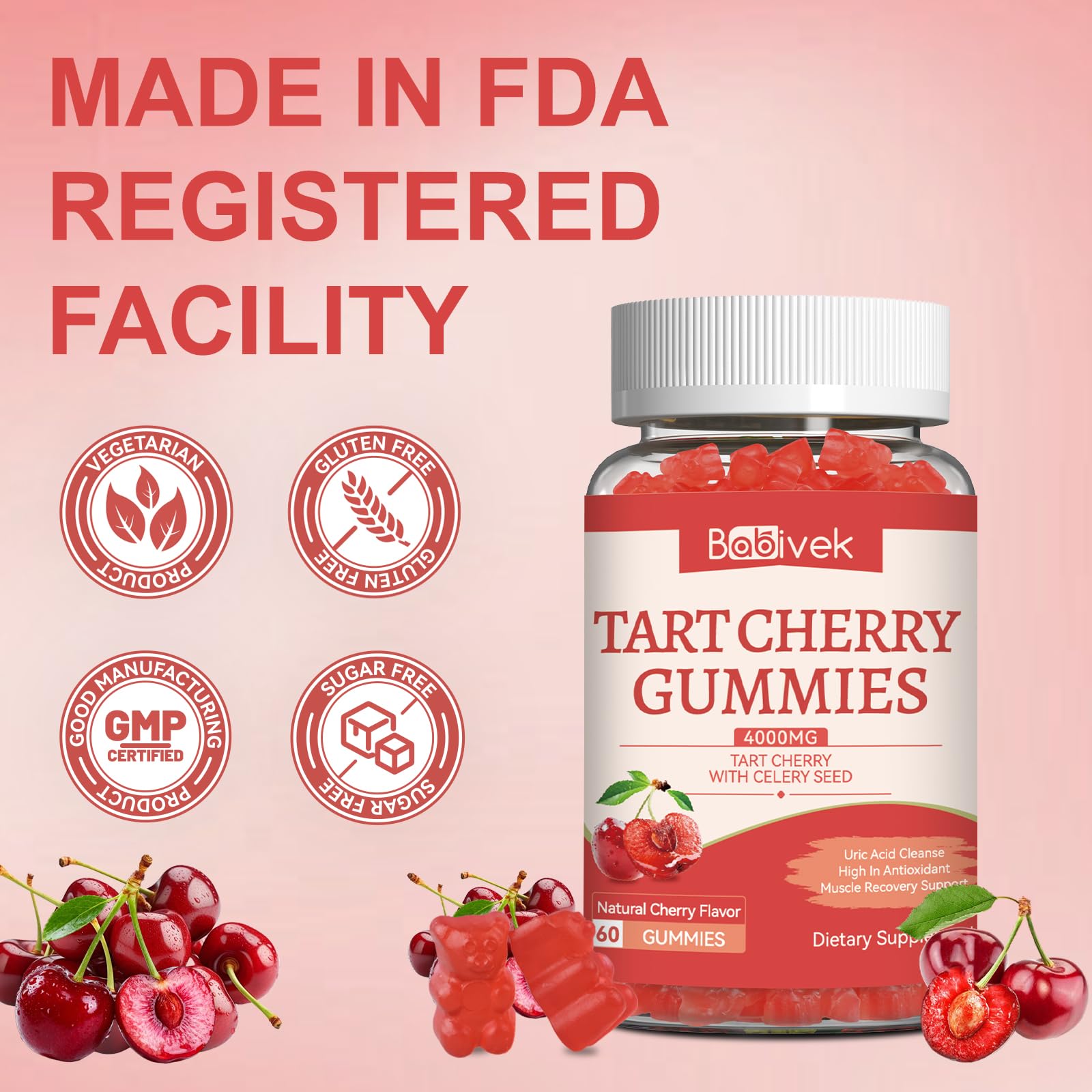 Tart Cherry Gummies with Celery Seed Extract 4000mg, 60 Gummies — Amazon image 6