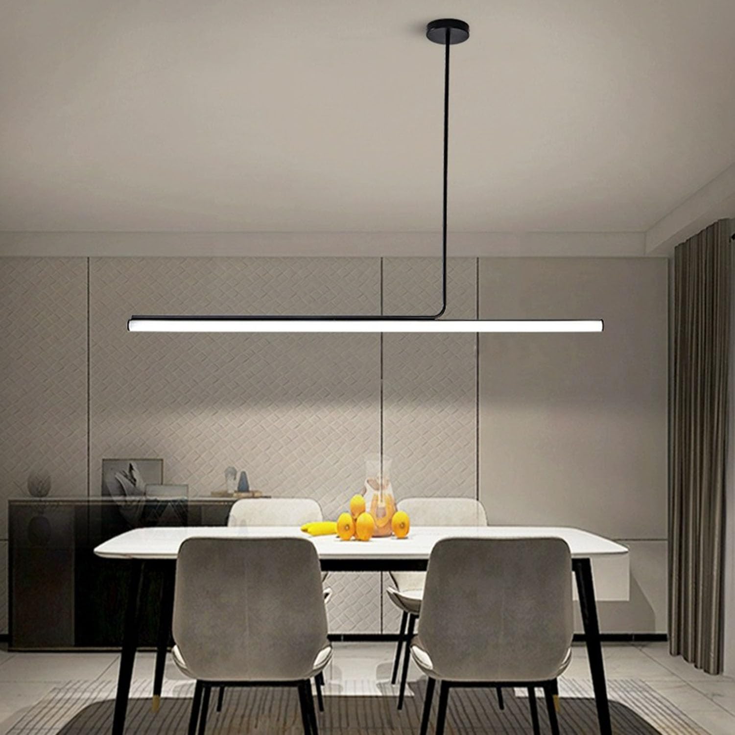 Lampadario Sospensione a LED Dimmerabile con Telecomando per Cucina con Isola, Tavolo da Pranzo, Soggiorno e Ufficio – Lampada Moderna a Soffitto per Interni, Nero, A-150cm
