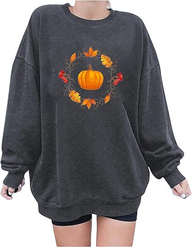 Vifucz Sudaderas de otoño para mujer, sudadera holgada con cuello redondo y mangas caídas, suéter gráfico de calabaza