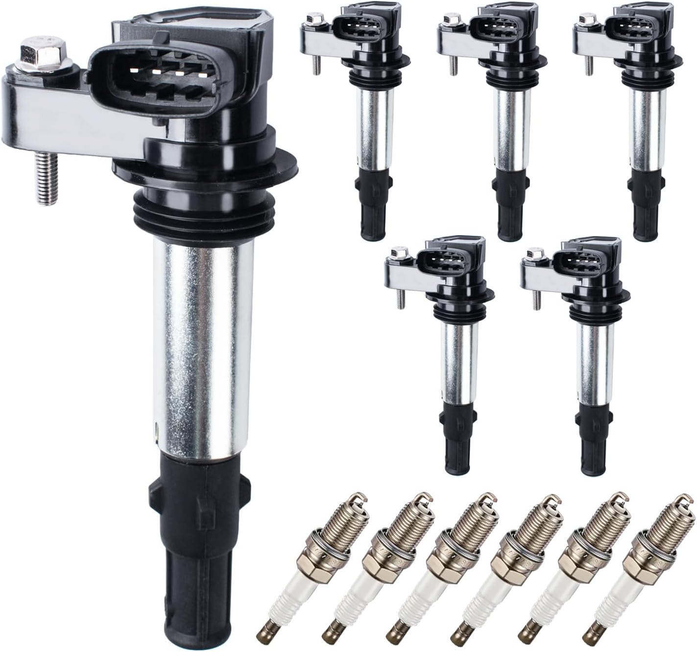 Ignition Coil Pack UF375 and Iridium Spark Plugs (Set of 6) Compatible with Buick Allure Enclave LaCrosse Rendezvous Cadillac CTS SRX Chevy Traverse GMC Acadia Saturn Outlook 2.8L 3.6L V6 For 12583514