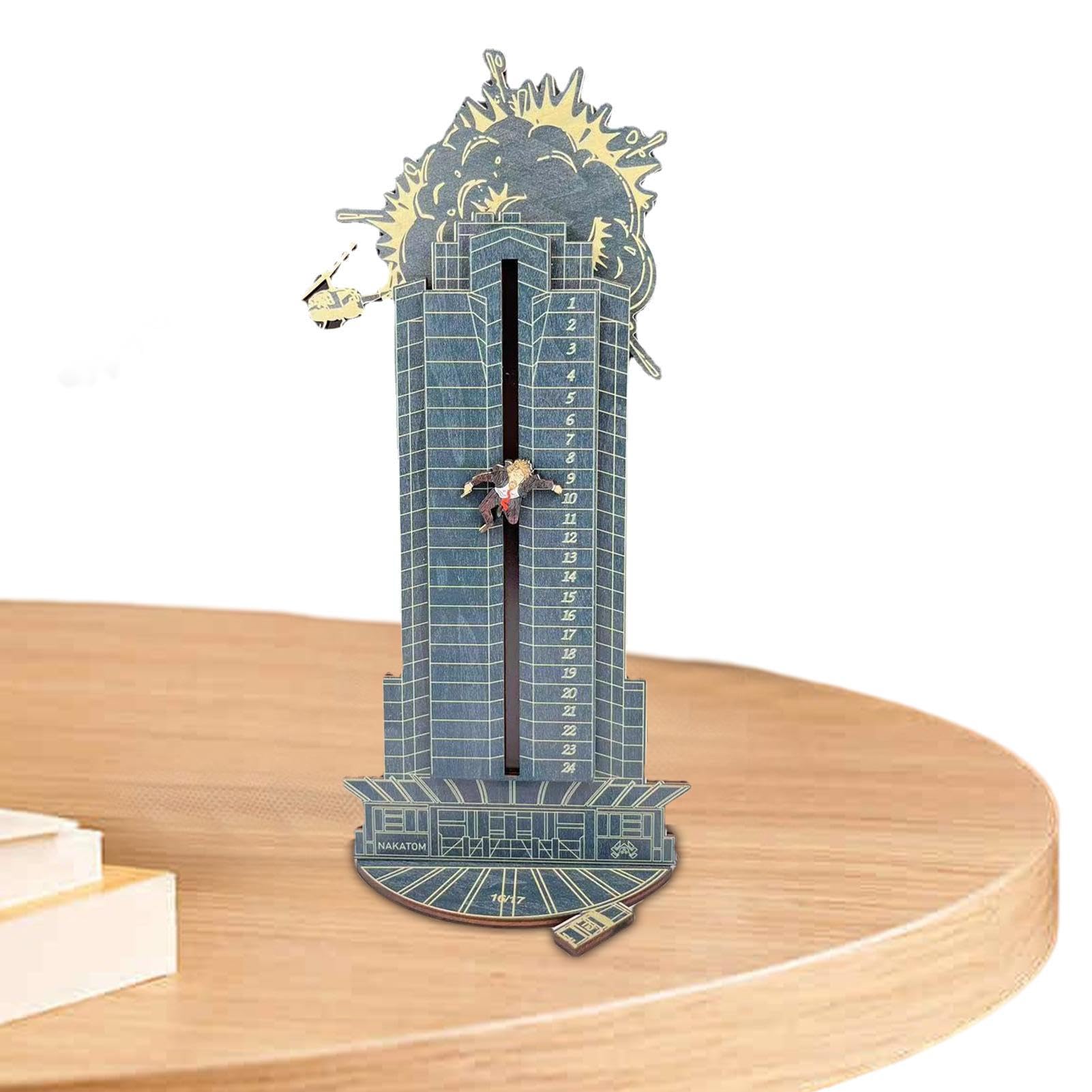 Calendrier de l'Avent de Noël, Calendrier de l'Avent en Bois Die Hard, Calendrier de l'Avent Interactif Compte à Rebours Hans Gruber qui Tombe, Décorations de Bureau de Table, Cadeau Amusant pour Ami