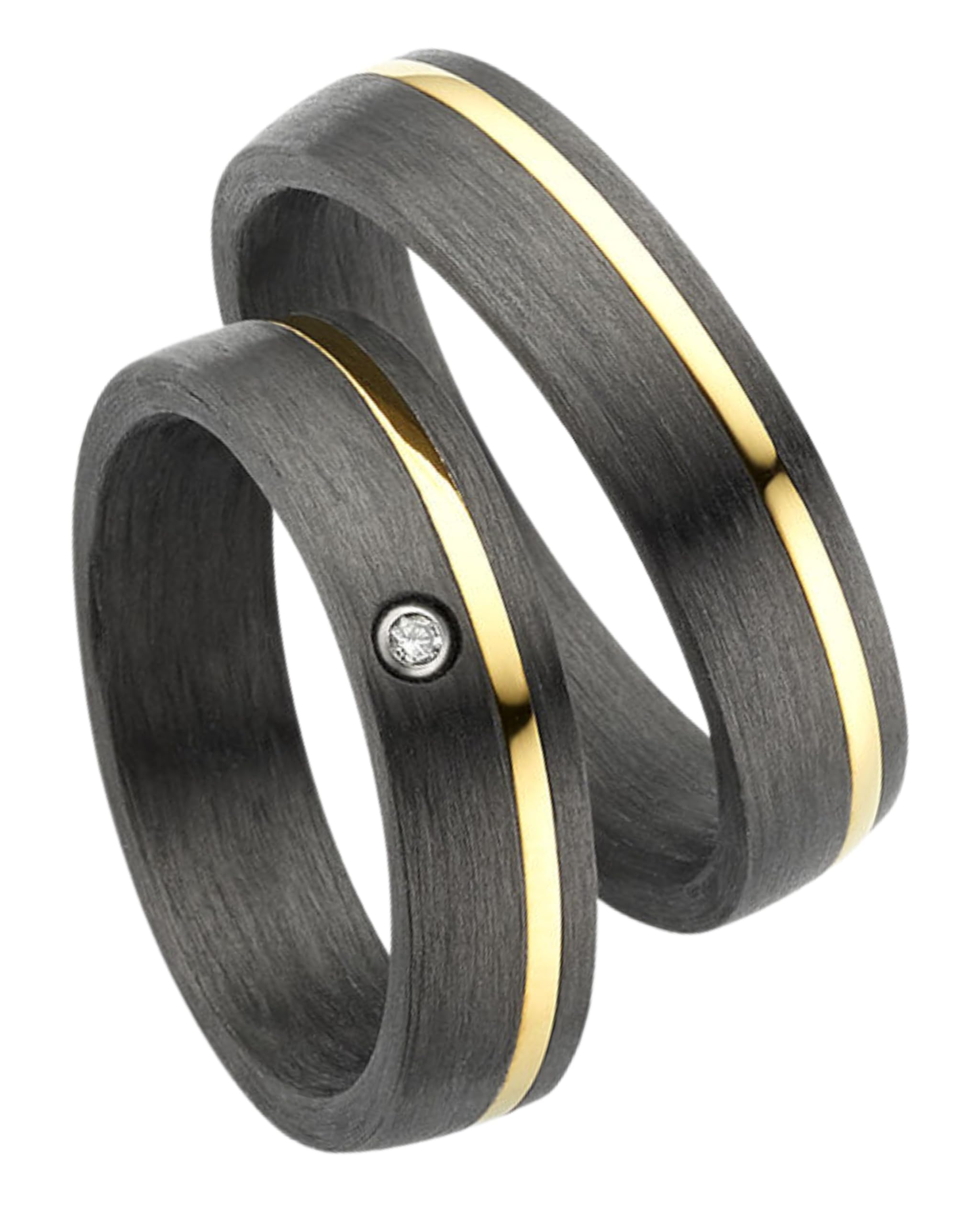 123traumringe Eheringe in Carbon, Titan & Gold I Partnerringe mit Brillant & Etui I Gravierbare Eheringe mit Ringgröße 50-70 mm I Edle Verlobungsringe in 5 mm Breite & 1,9 mm Stärke I P4