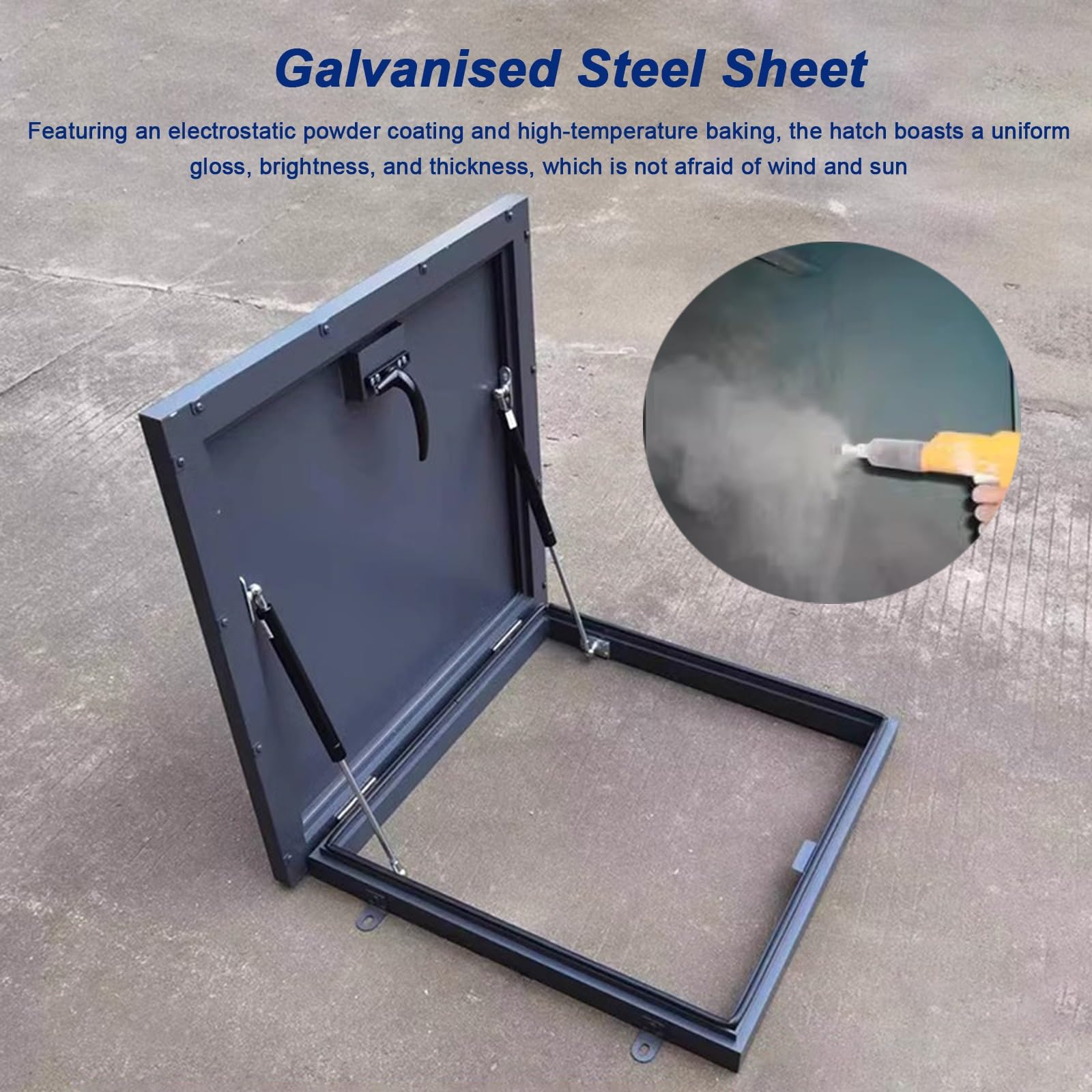 Placa de cubierta de escotilla de techo resistente a la intemperie para escaleras de ático, tragaluces y pozos de registro, puerta de acceso resistente con soportes de elevación, 85 x 90 cm, tapa de