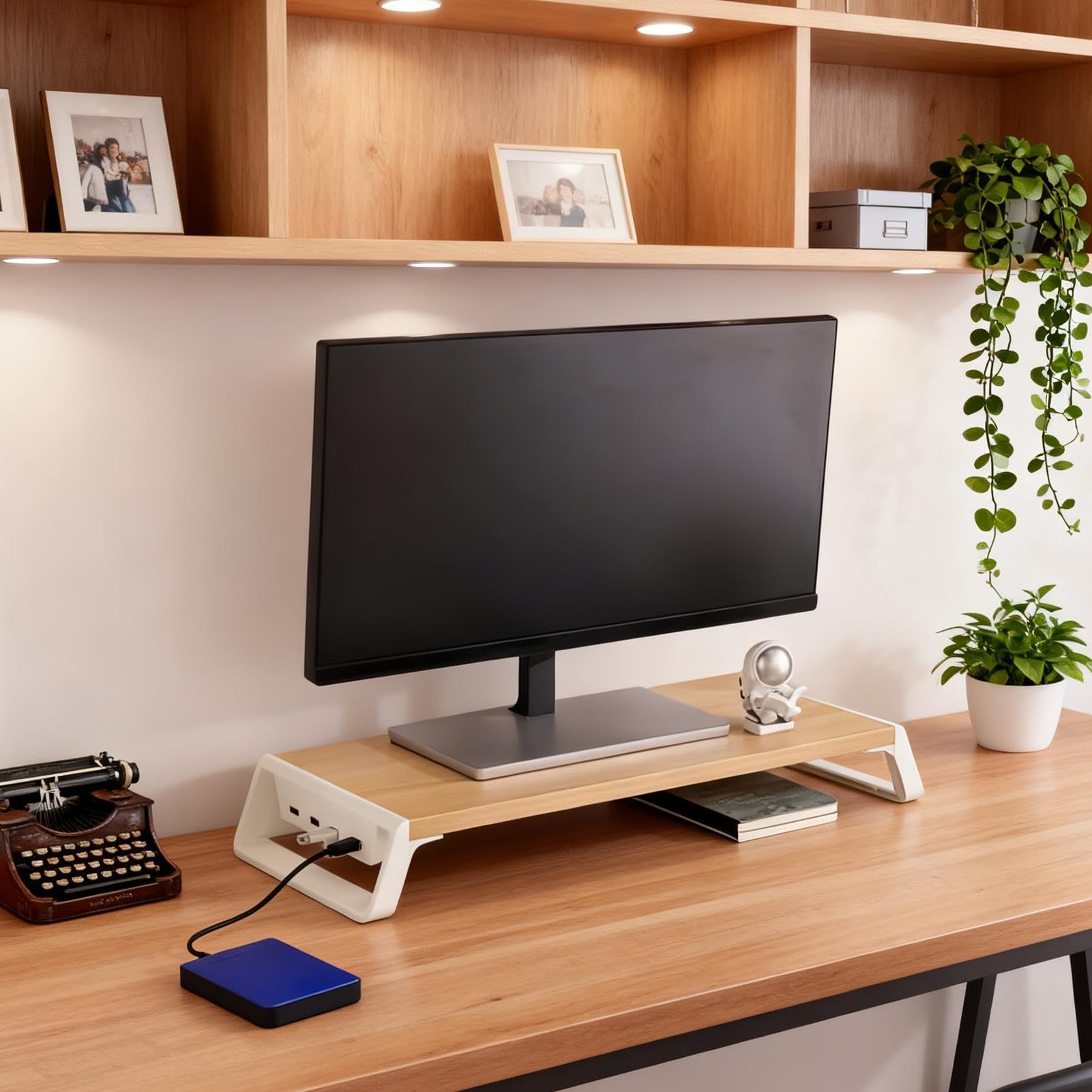 Podwyższana podstawka pod monitor Organizer biurkowy z 4 portami USB