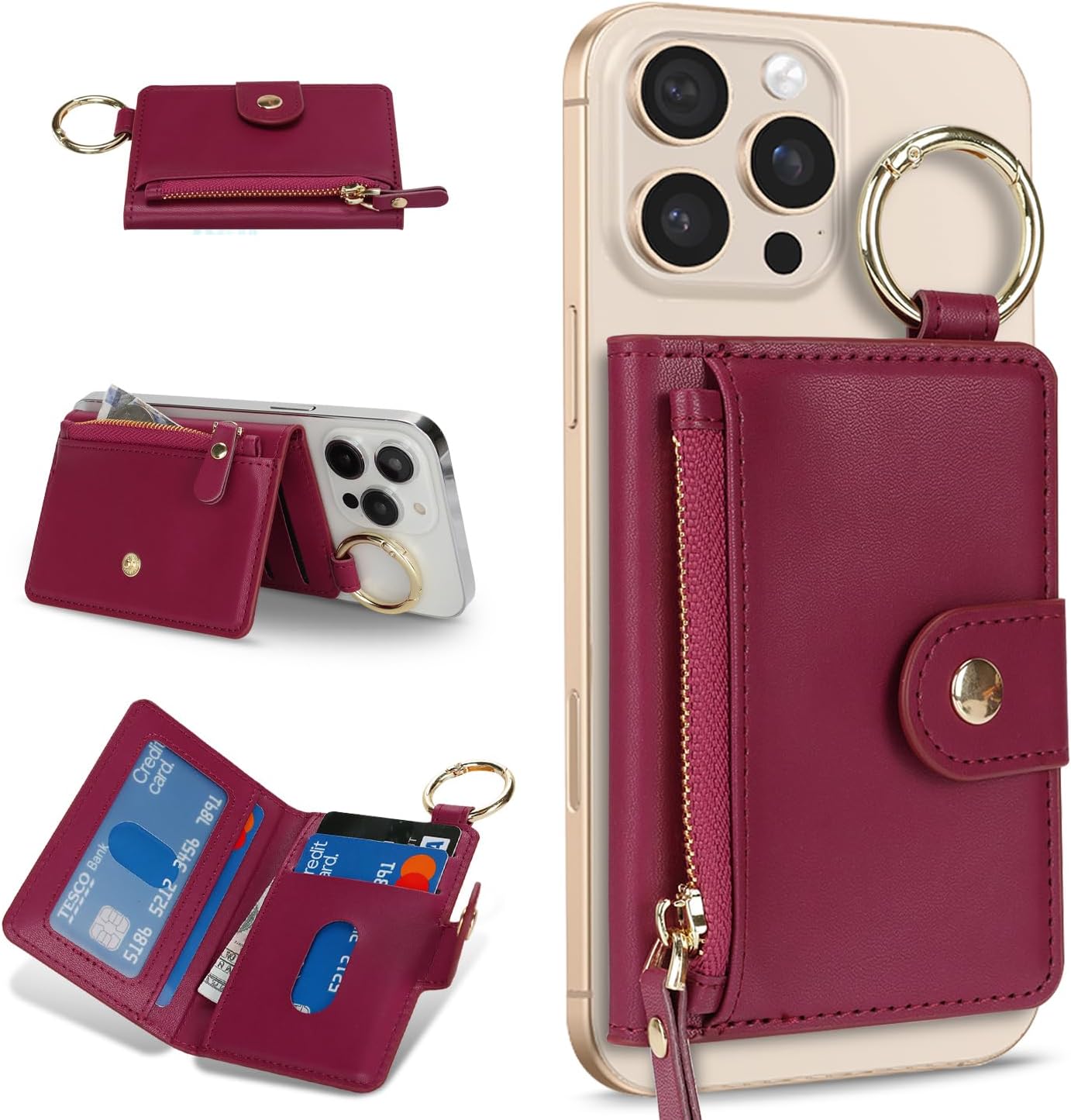 Cavor Compatible with MagSafe Wallet,Magnetic Wallet for iPhone 17/16 Pro Max/15 Pro/14 Plus/13/12 Series,for Mag Safe Phone Card Holder with Adjustable Stand, Zipper-Red