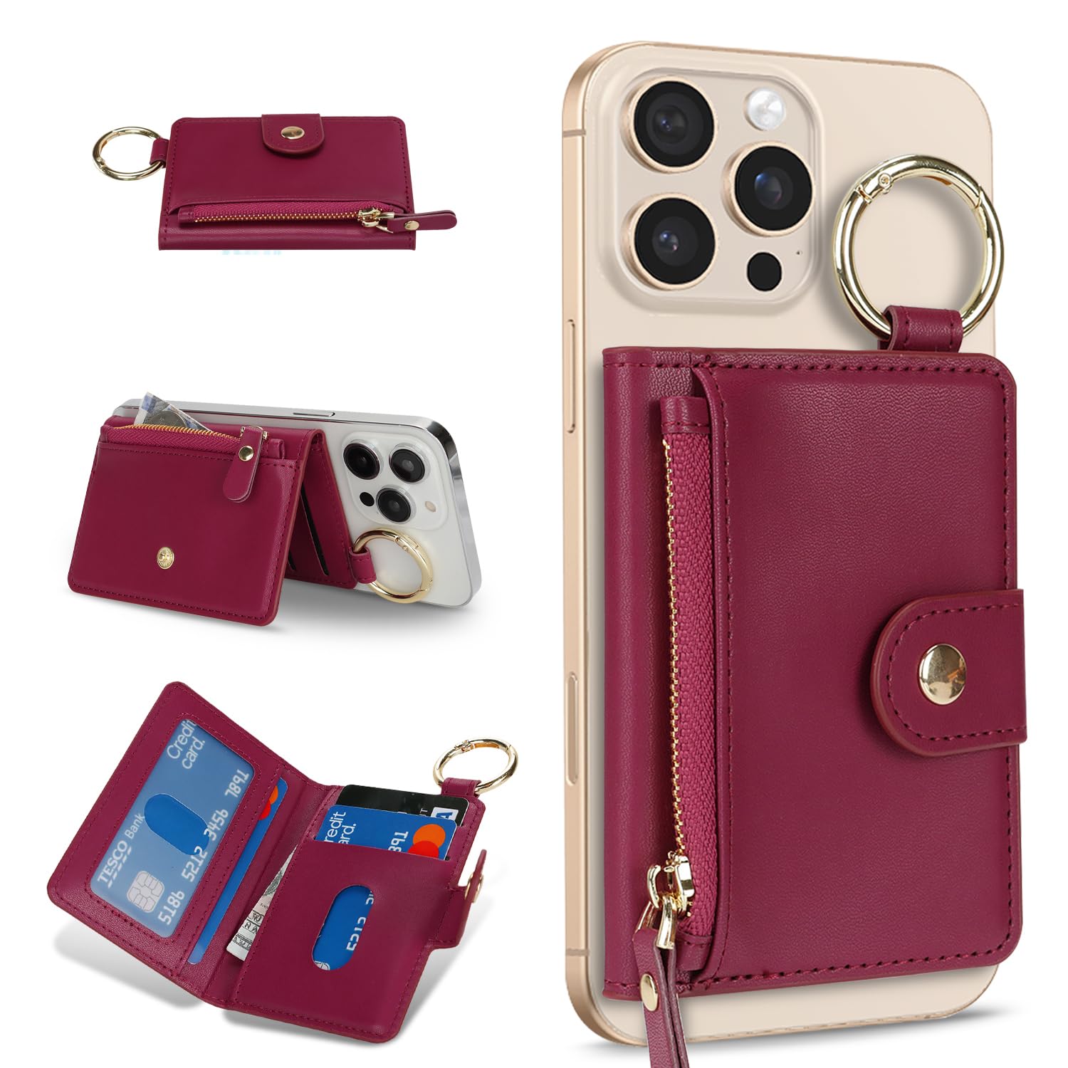 Cavor Compatible with MagSafe Wallet,Magnetic Wallet for iPhone, Red