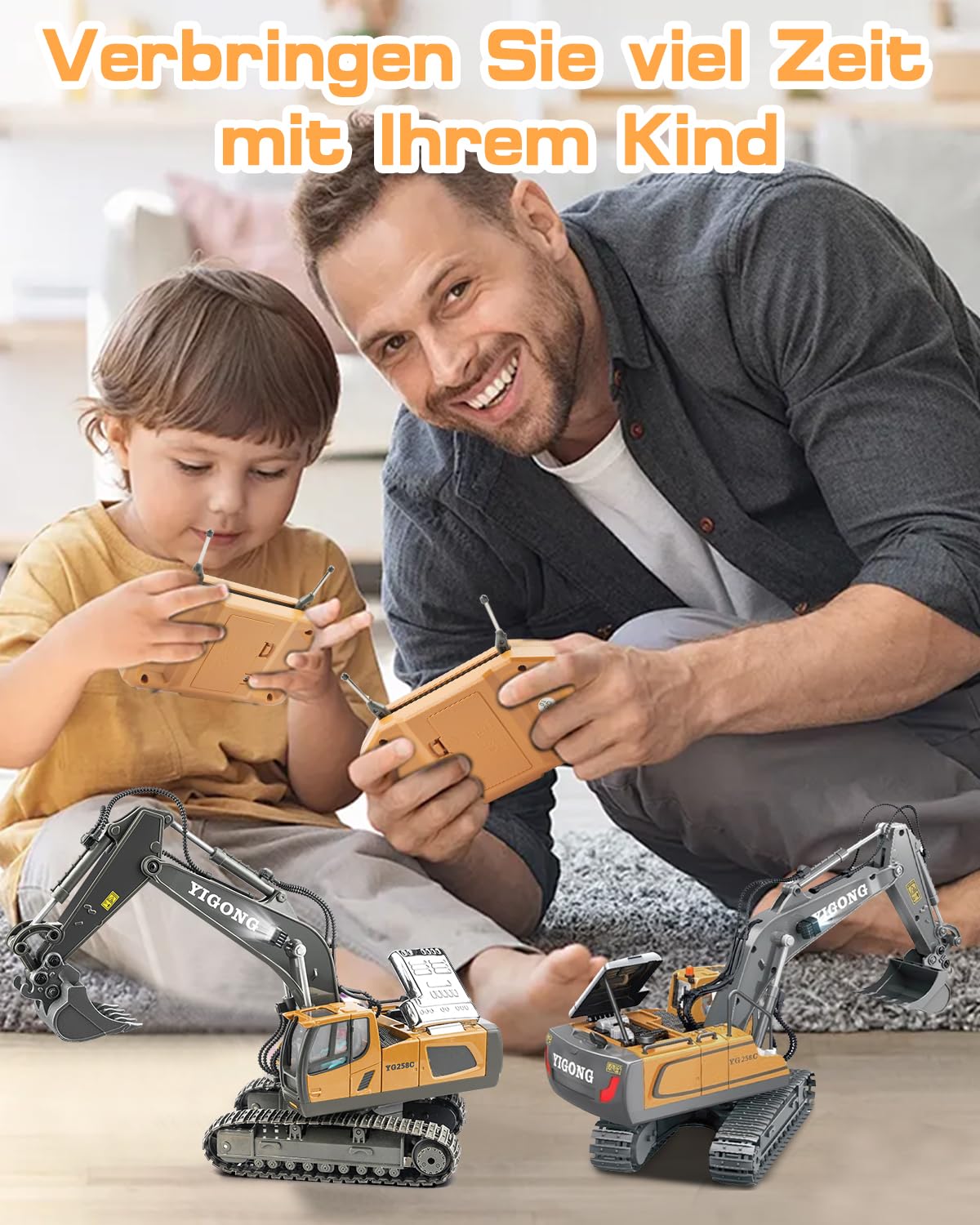 Ferngesteuerter Bagger 2,4 GHz – Mit Licht & Sound, Metallschaufel, 680° Drehung, 2 Akkus