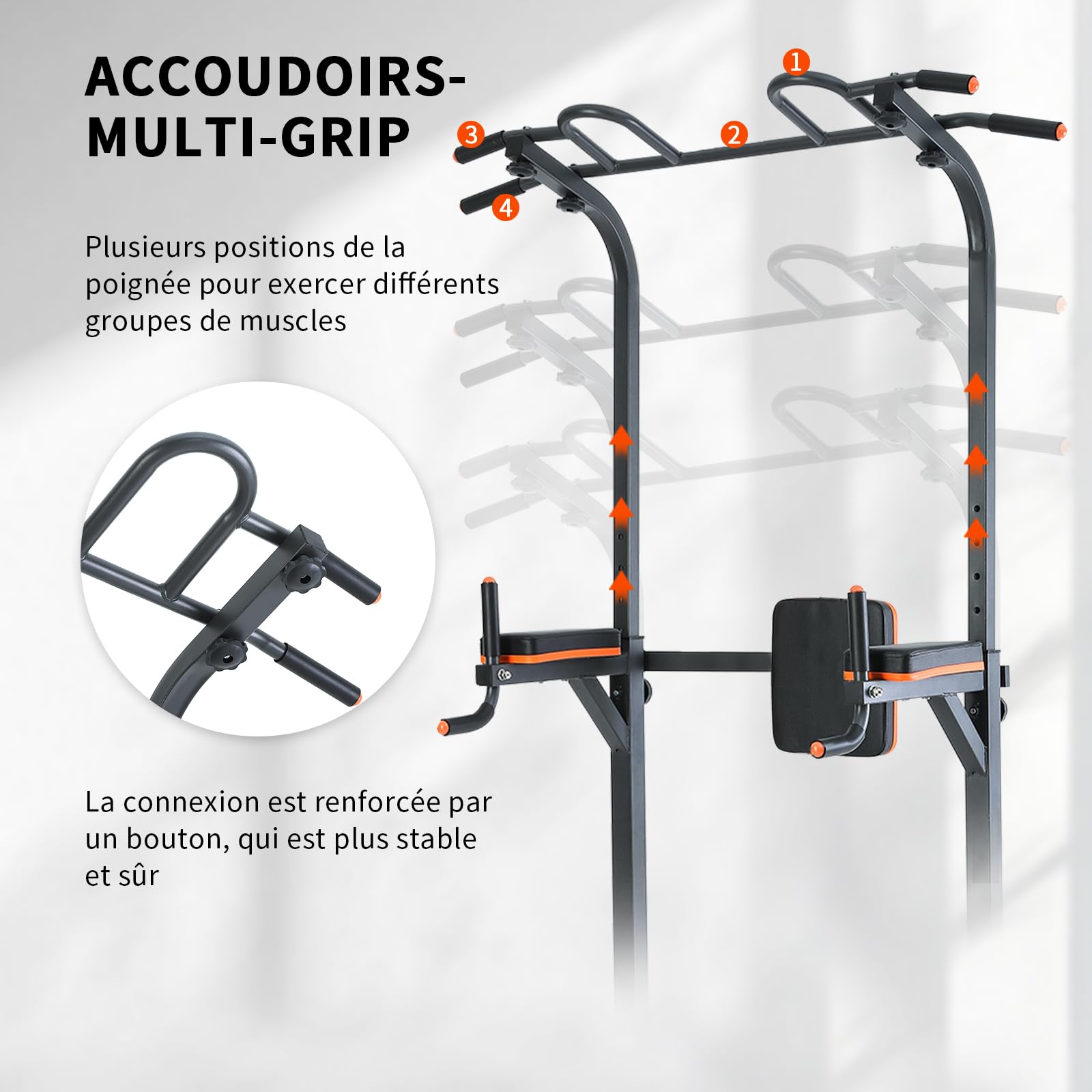 ISE Power Tower Barre de Traction Chaise Romaine Hauteur Réglables Multifonction Dips Abdominaux Station de Musculation Entraînement à Domicile, Accoudoirs, Fitness, Chaise Romaine Musculation