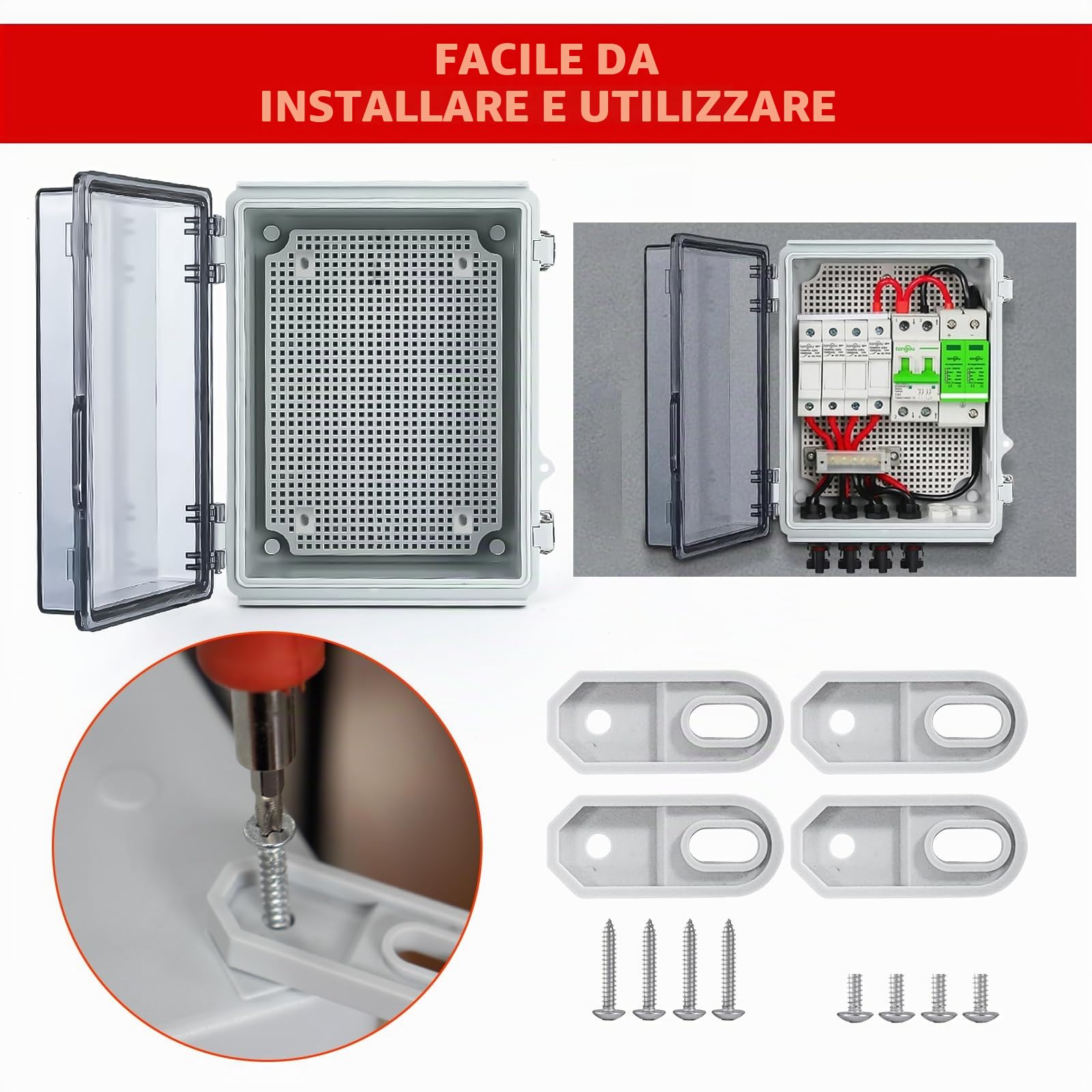 Scatola di giunzione impermeabile IP65 per esterni alloggiamento industriale armadio trasparente esterno con accessori montaggio a parete e serratura (29x19x14 cm)