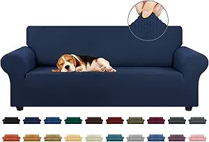 KEKUOU Stretch Sofa Cover Slipcover ,Couch Covers for 3 Cushion Couch Sofa pet Friendly (78"-94") Furniture Protector Sofa with Elastic Bottom for Kids,Dog, Jacquard Small Checked(Large,Navy Blue)