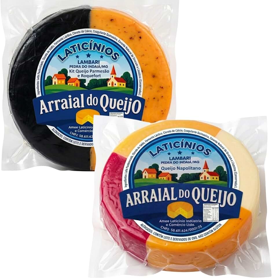Combo com 5 Queijos Especiais da Canastra, Roquefort Mineiro, Parmesão Capa Preta, Parmesão Fresco, Reino, Prato Cobocó(1kg)