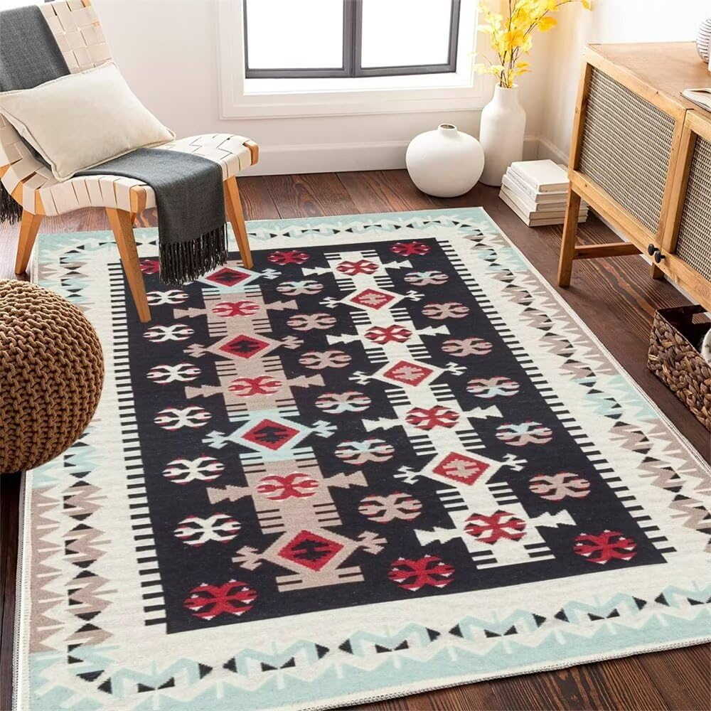 Tapis durable géométrique pour protéger le couloir et décorer le salon en bleu