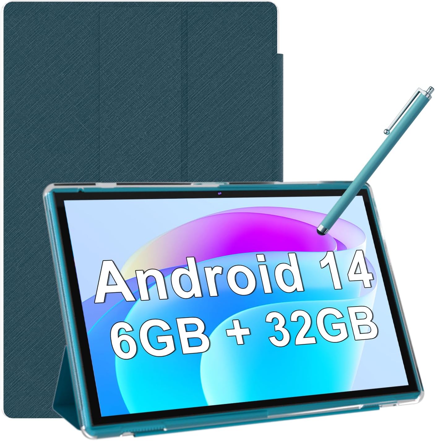 Android Tablet 10 Inch Tablet With Case Stylus Android 14 Tablets 6GB RAM 32GB ROM Support 1TB Expansion 6000mah Battery 10.1" IPS HD Touchscreen 2MP+8MP Dual Camera WIFI-6 Bluetooth5.0 Tablets